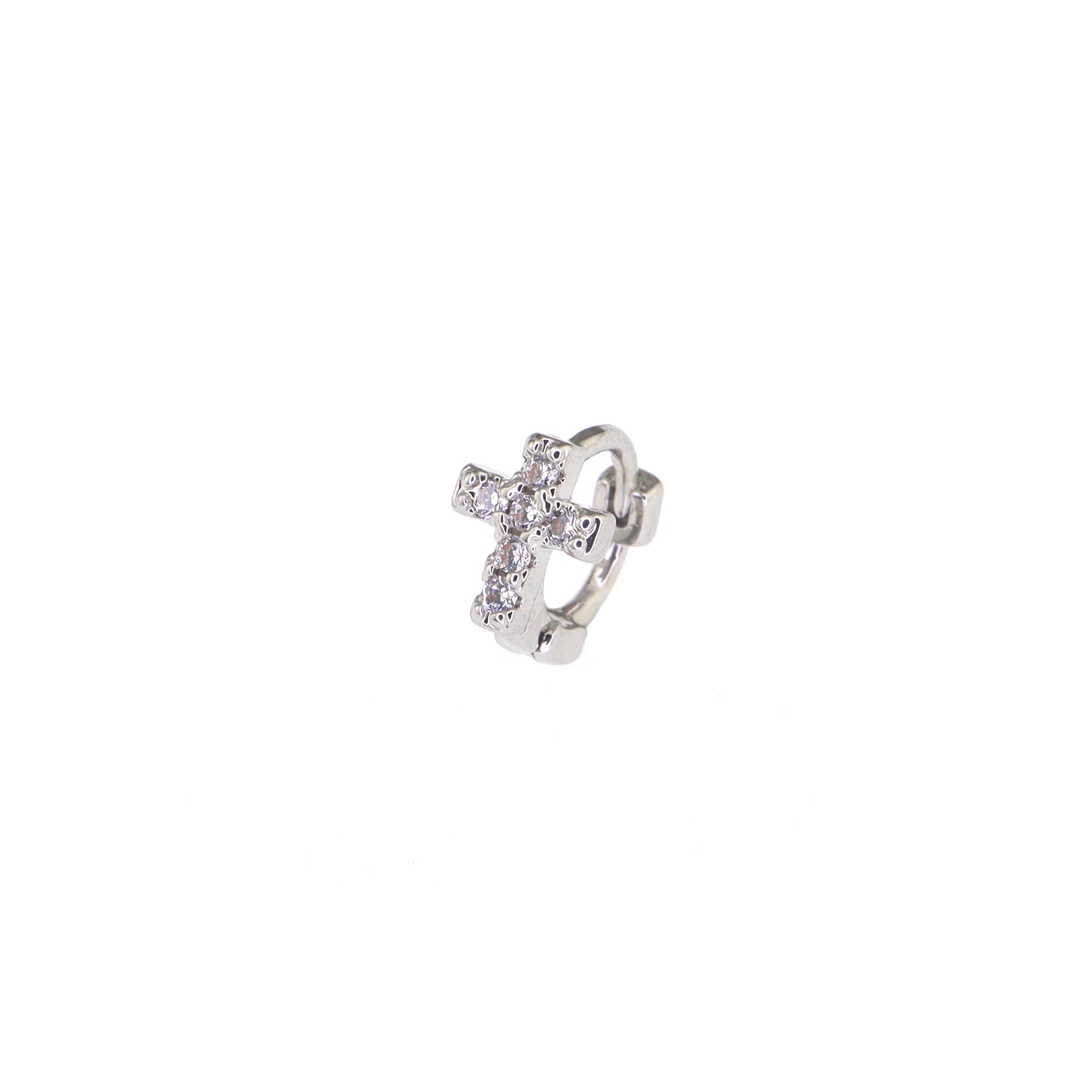 CZ Cross Stainless Steel Small Hoop Earrings