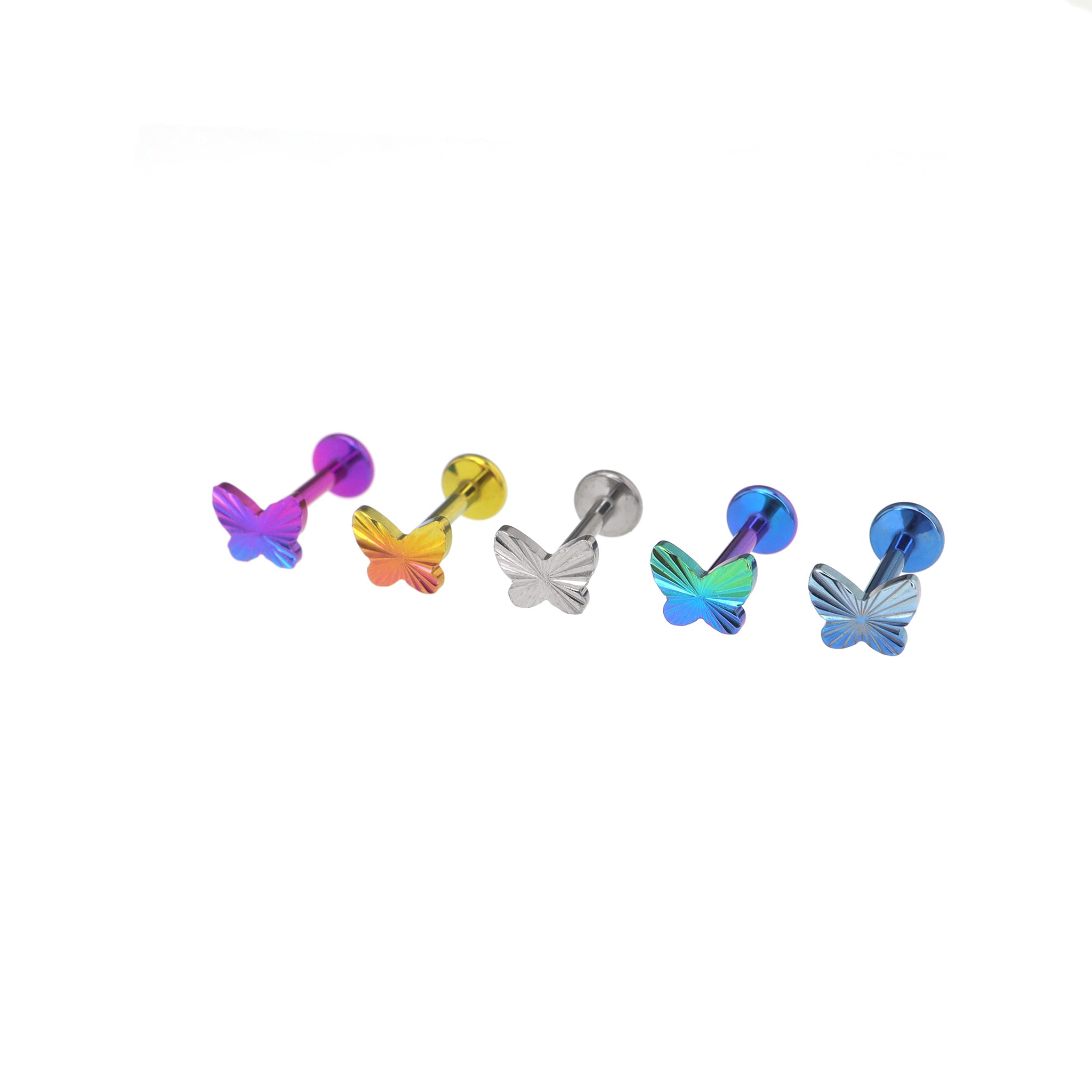 Engraved Linework Butterfly Titanium Ear Studs