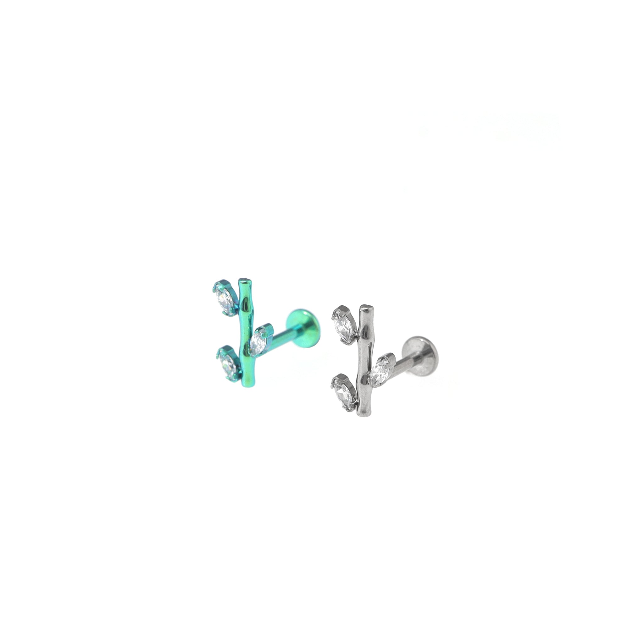 CZ Bamboo Segment Internally Threaded Titanium Studs