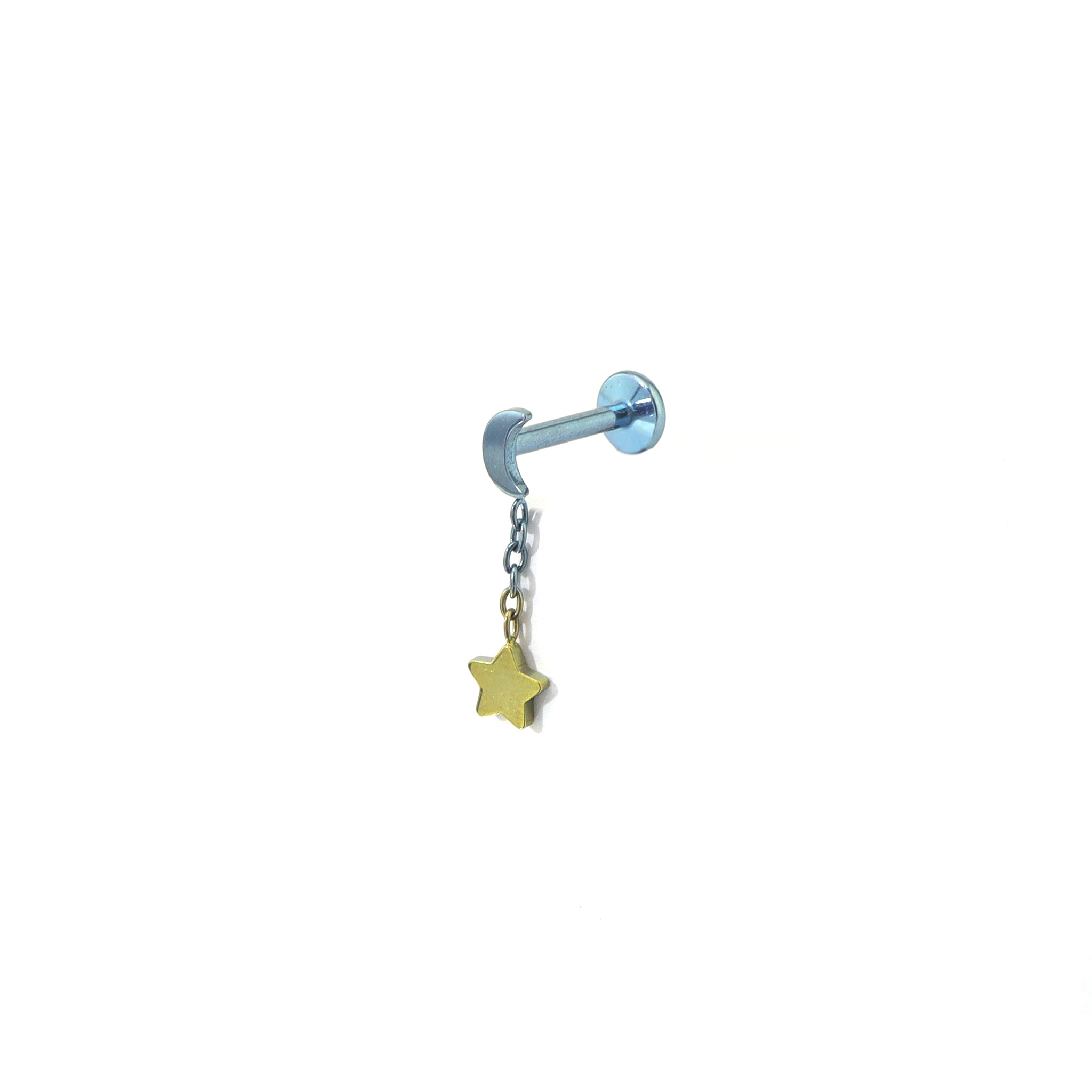 Moon & Star Dangle Titanium Ear Studs