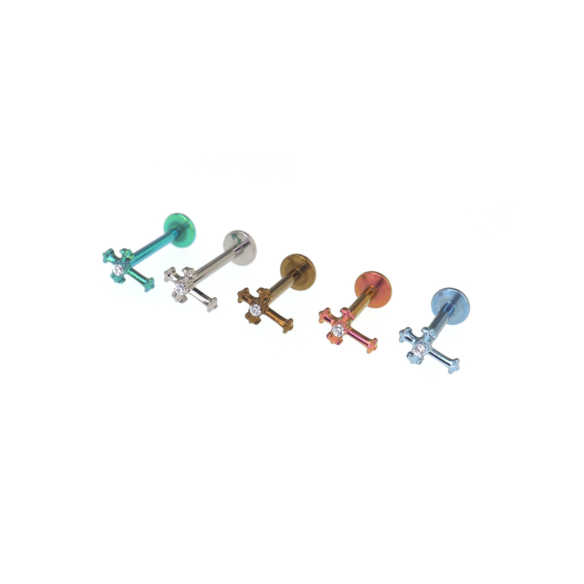 Mini Crystal Cross Titanium Ear Studs