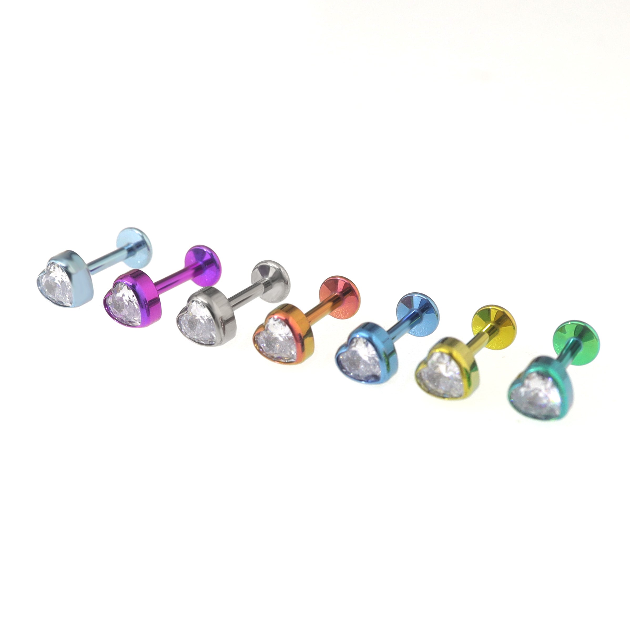 Bezel-Set Heart CZ Titanium Ear Studs
