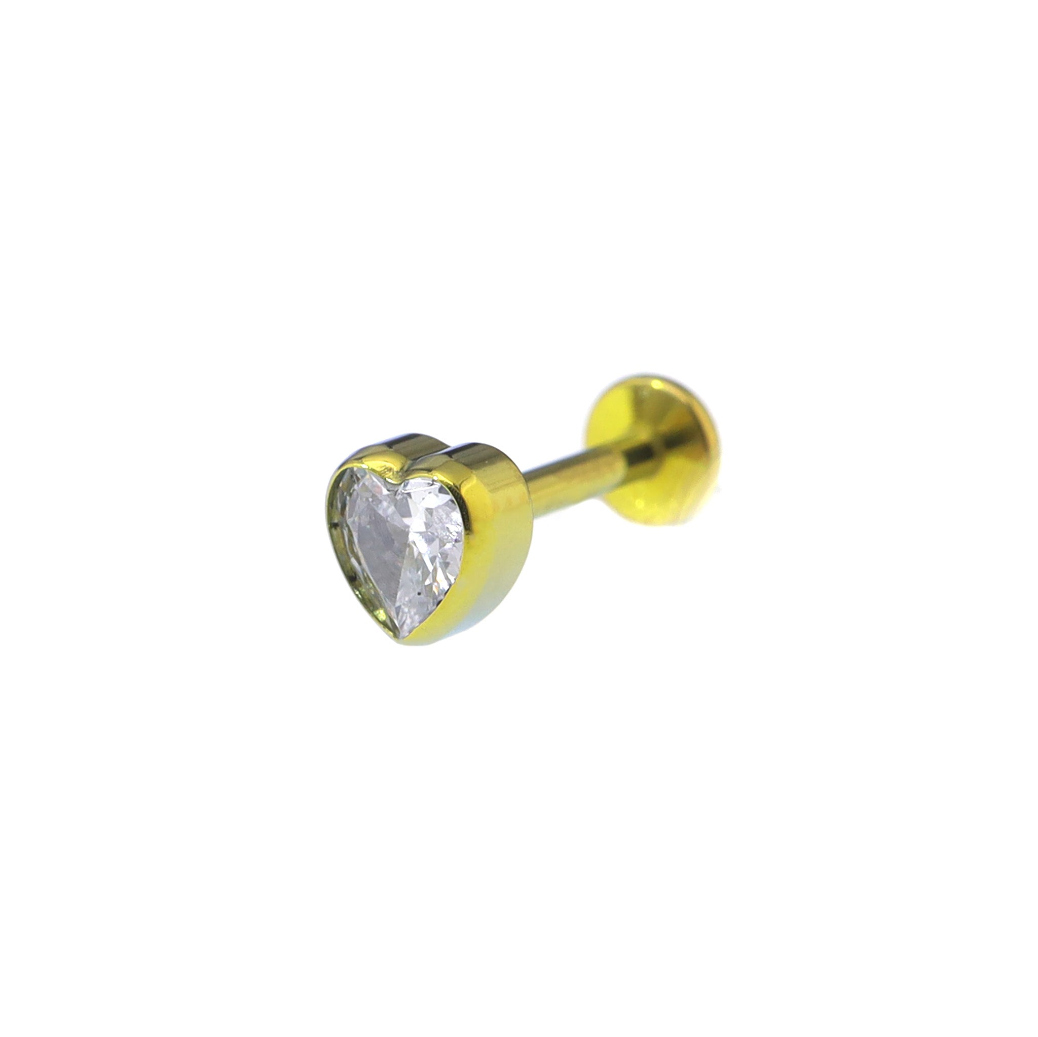 Bezel-Set Heart CZ Titanium Ear Studs
