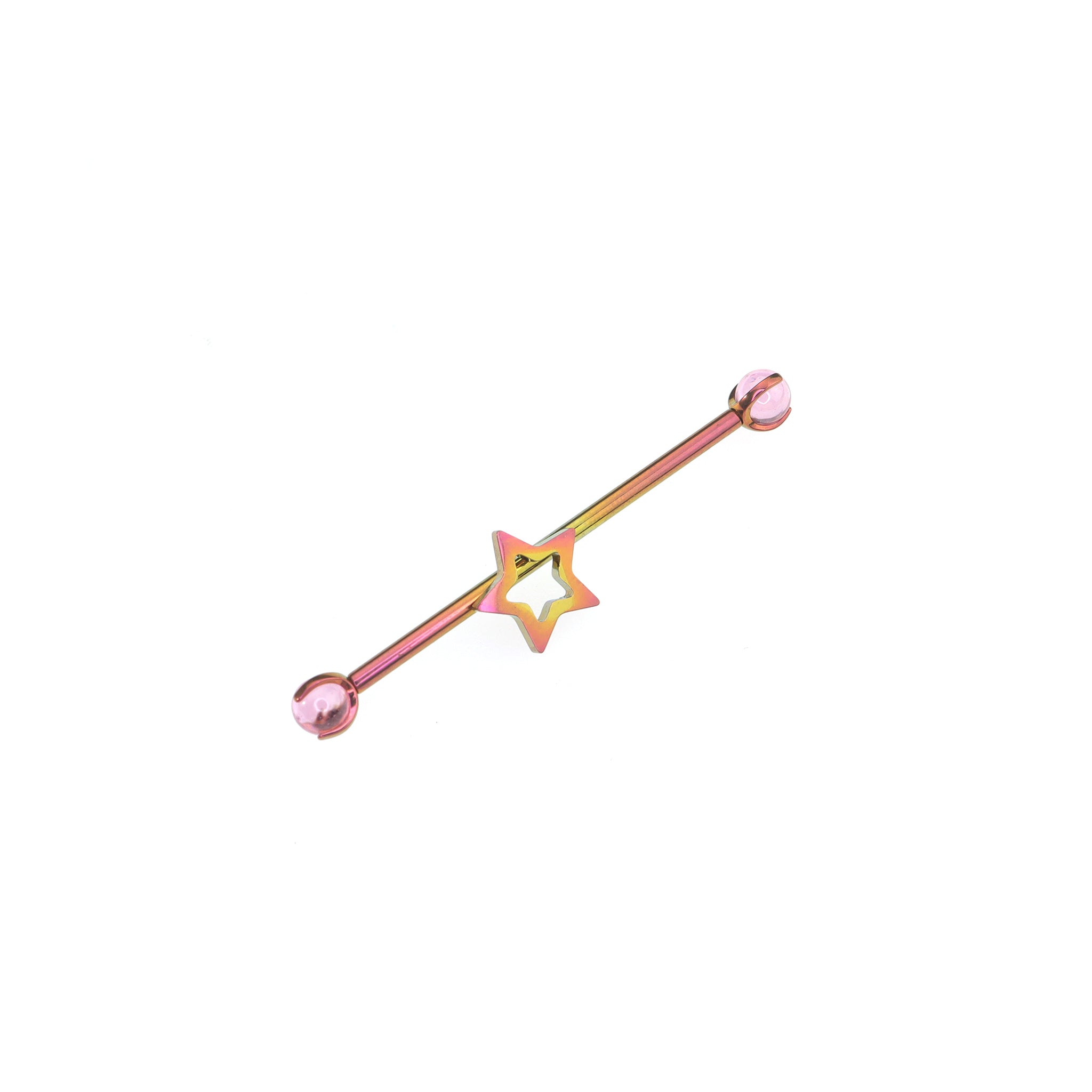 Openwork Pentagram CZ Titanium Industrial Barbell