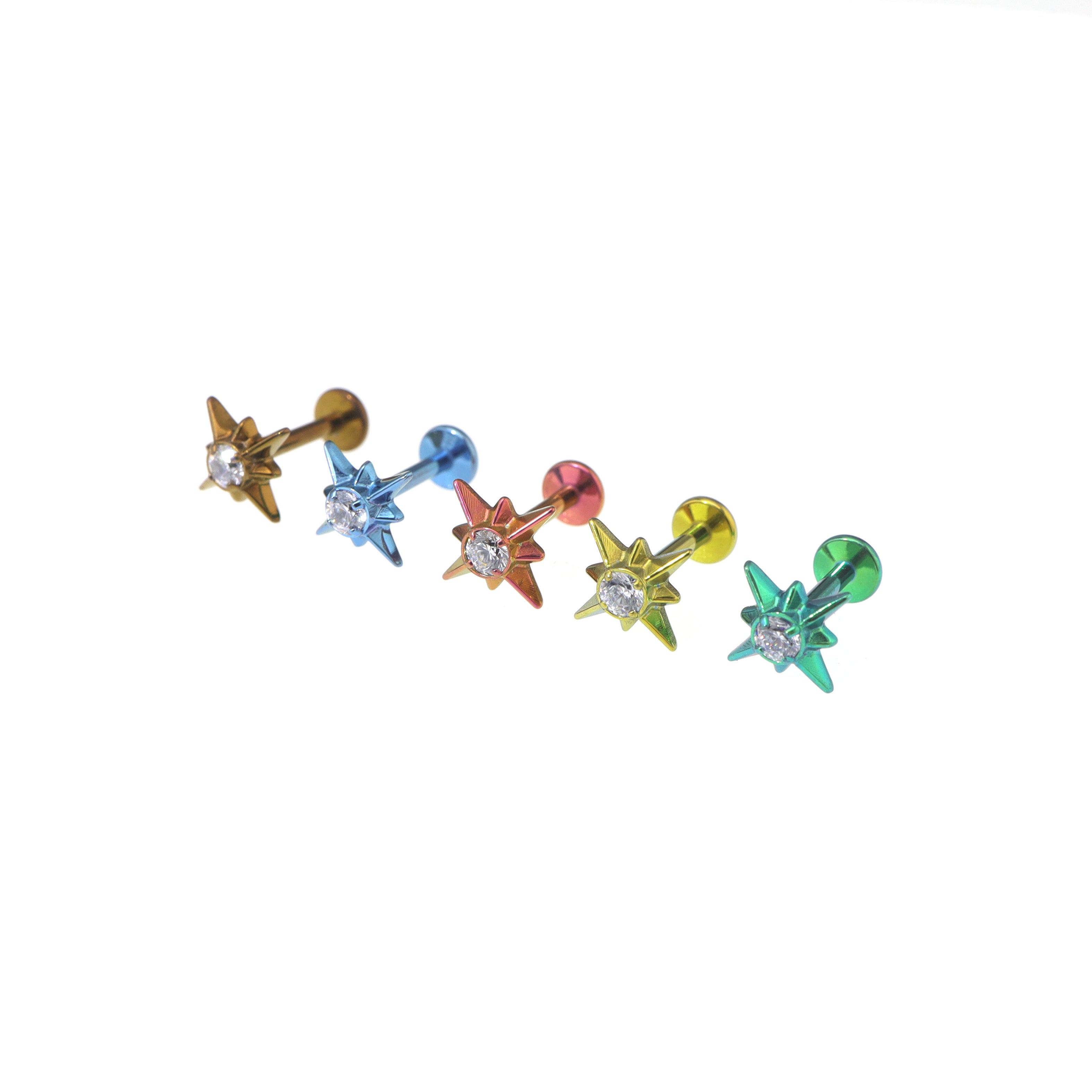 3D Octagram CZ Titanium Ear Studs