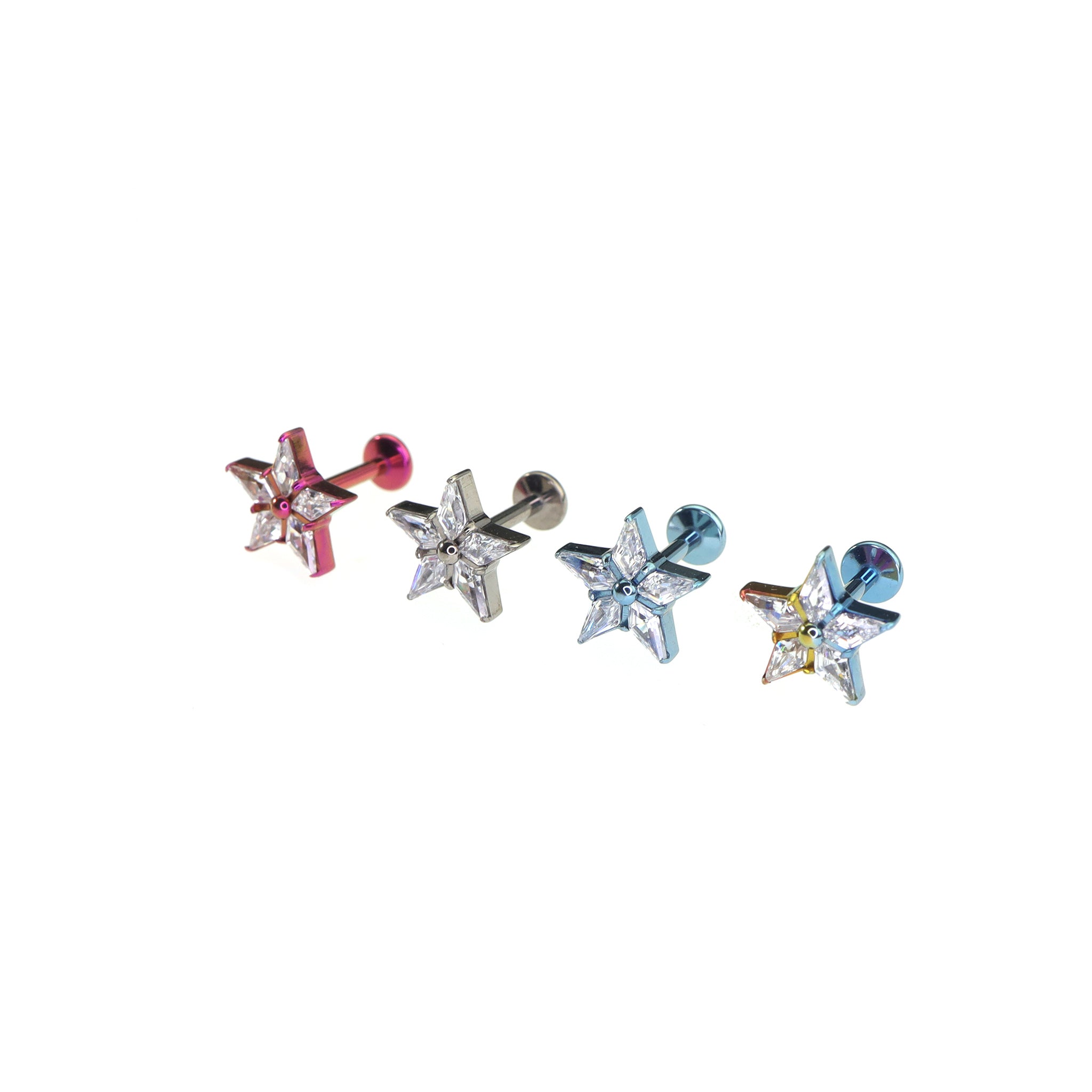 Pentagram CZ Titanium Ear Studs