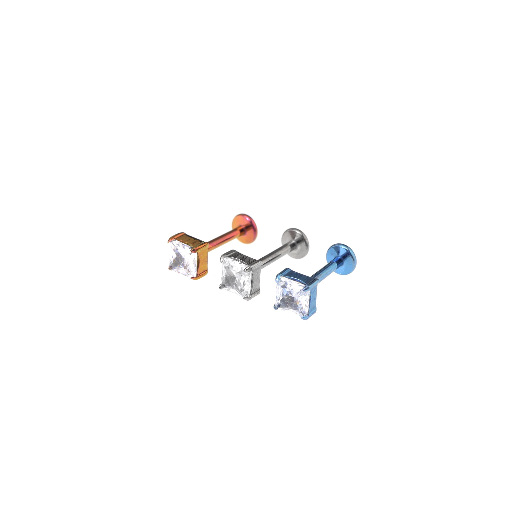 Square CZ Internally Threaded Titanium Ear Studs