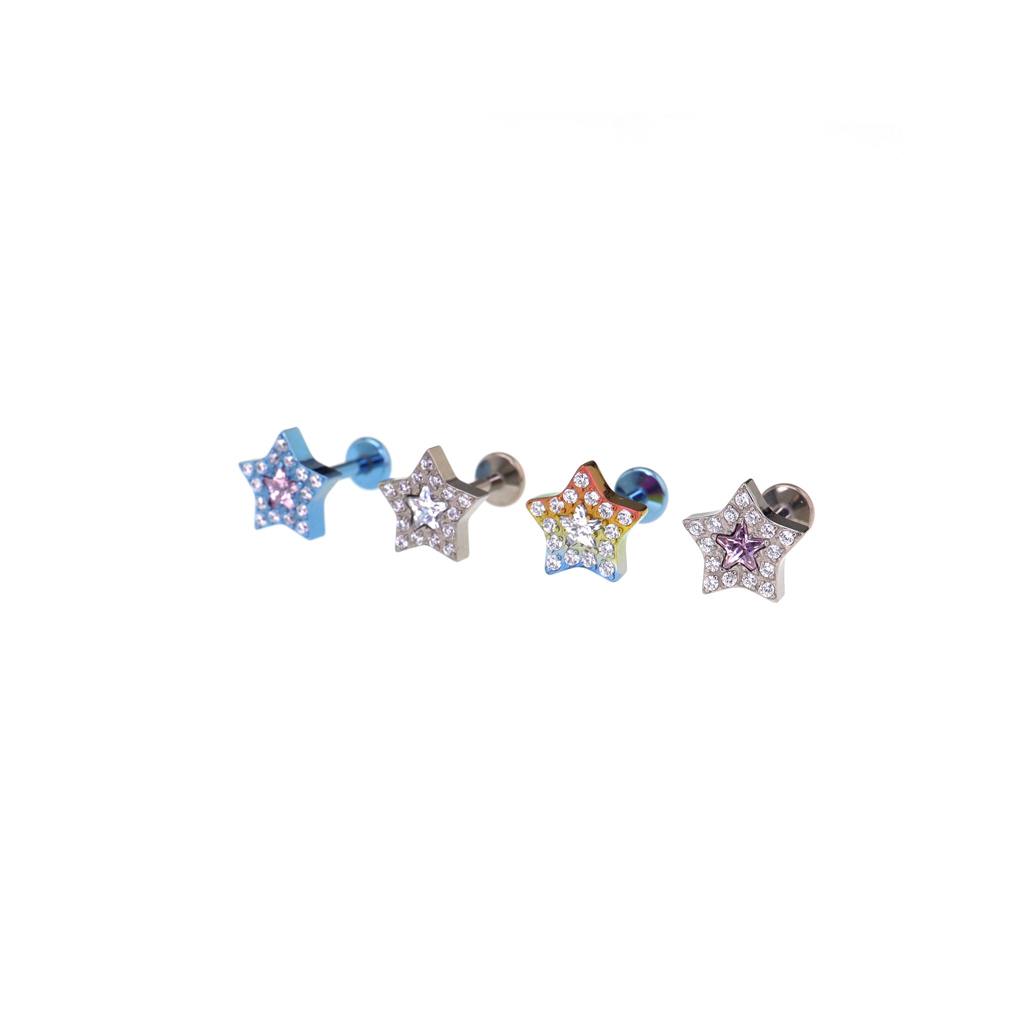 Micro-Pave CZ Pentagram Internally Threaded Titanium Studs