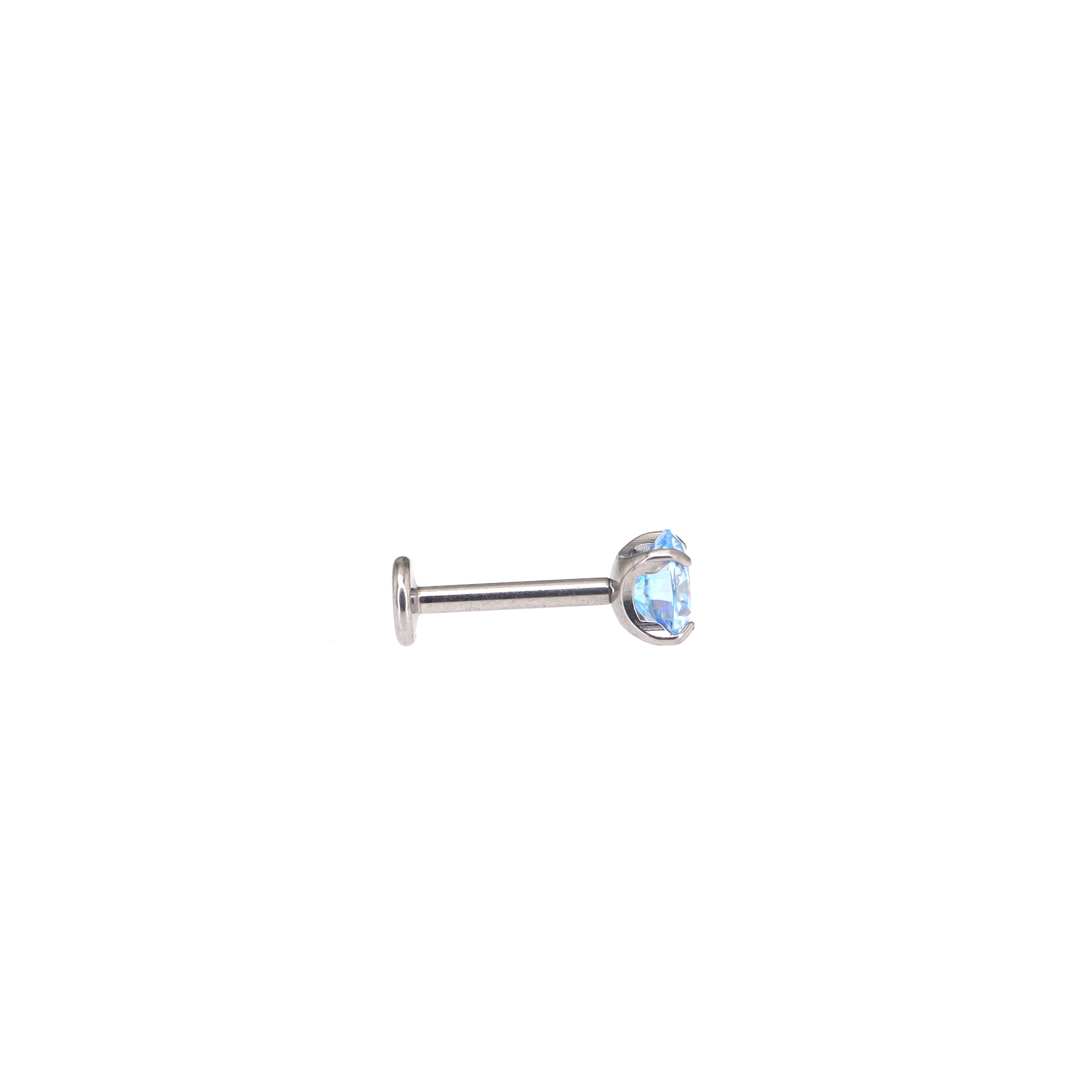 High Shine Blue Moissanite Internally Threaded Titanium Stud