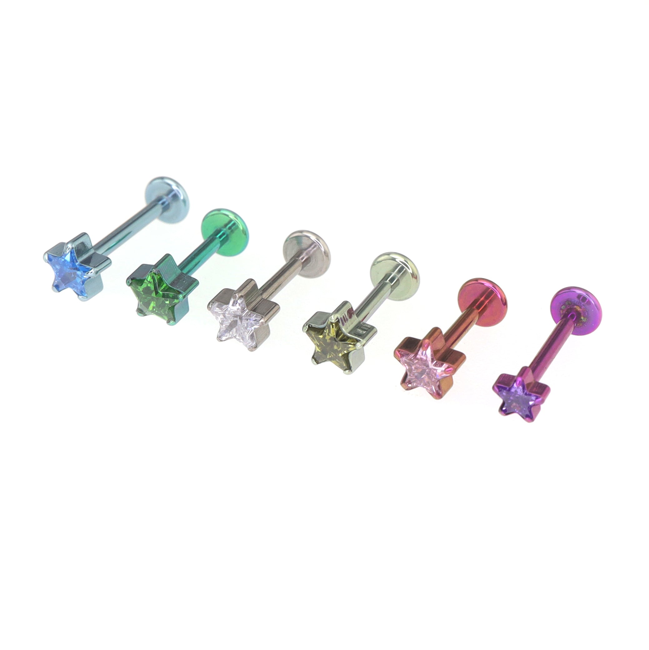 3D CZ Pentagram Titanium Ear Studs