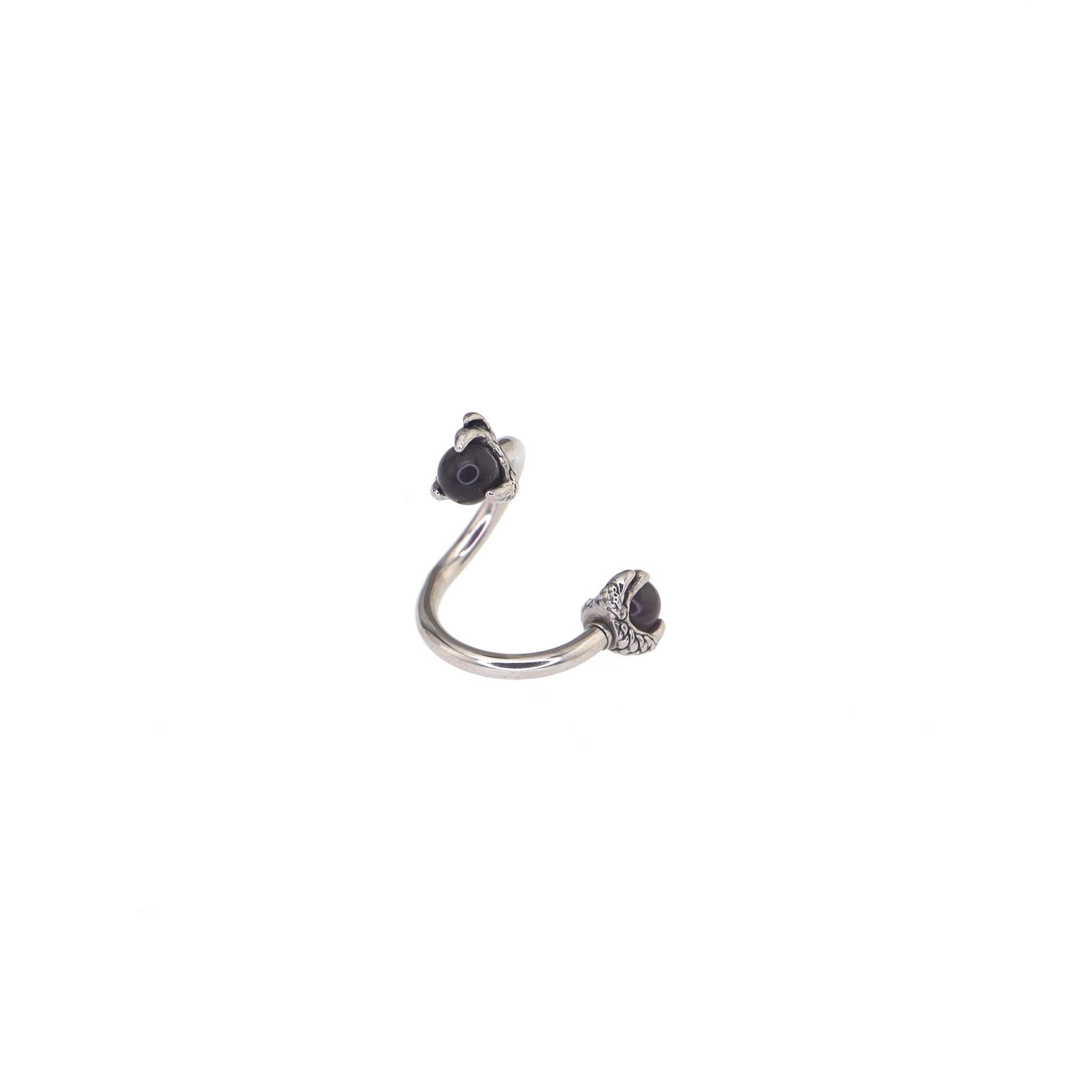 S-Shaped Dragon Claw Cat's Eye Internally Threaded Stainless Steel Lip Ring