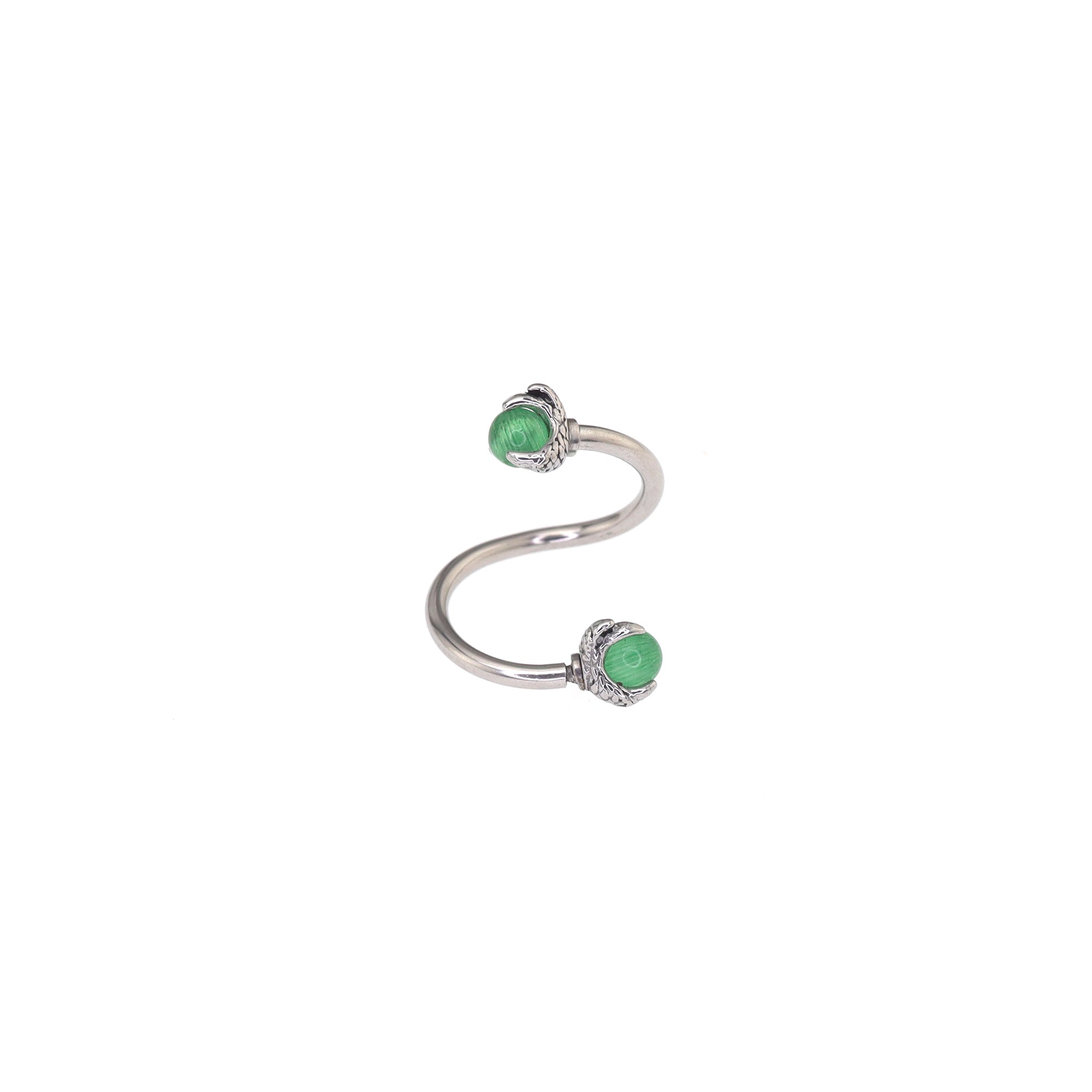 S-Shaped Dragon Claw Cat's Eye Internally Threaded Stainless Steel Lip Ring