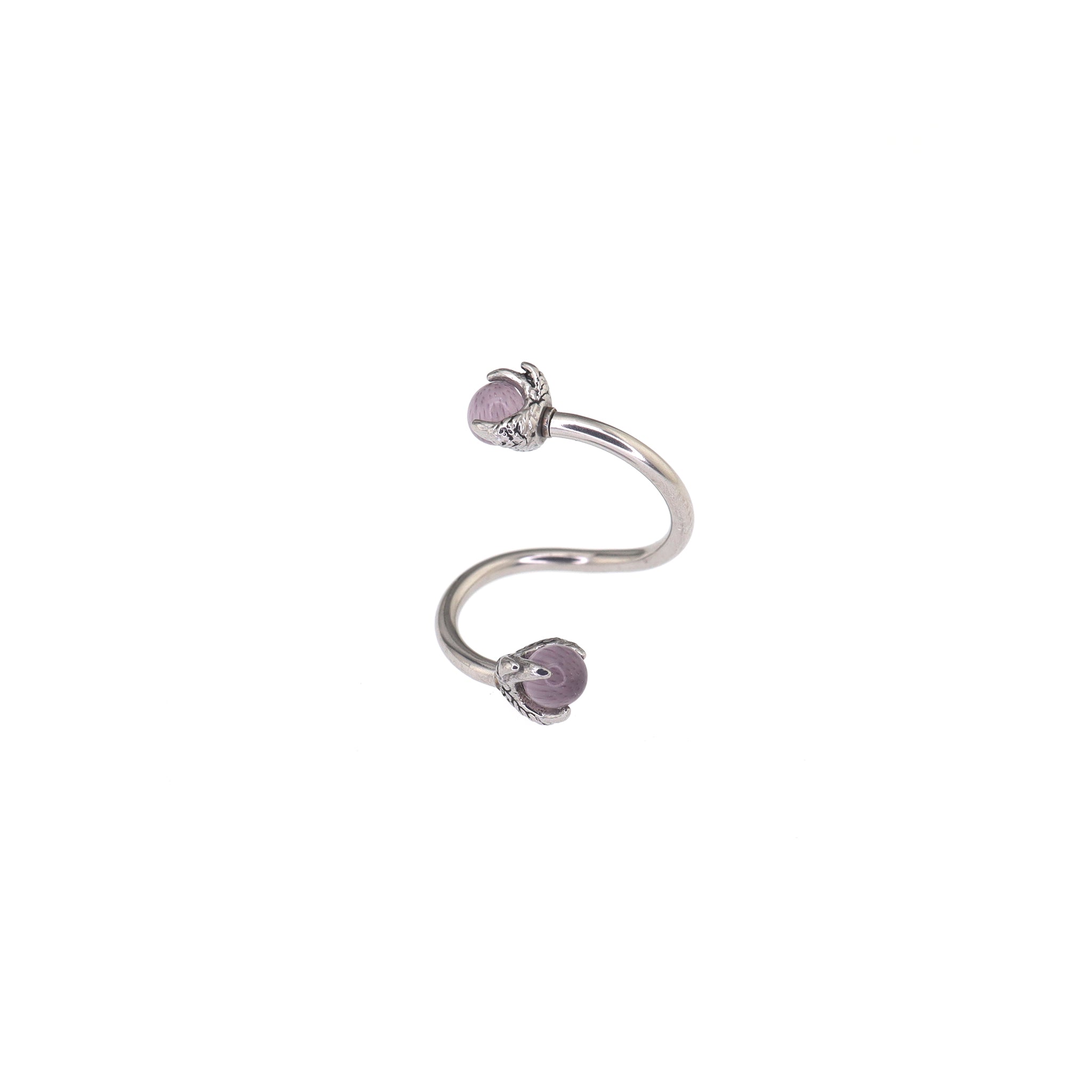S-Shaped Dragon Claw Cat's Eye Internally Threaded Stainless Steel Lip Ring