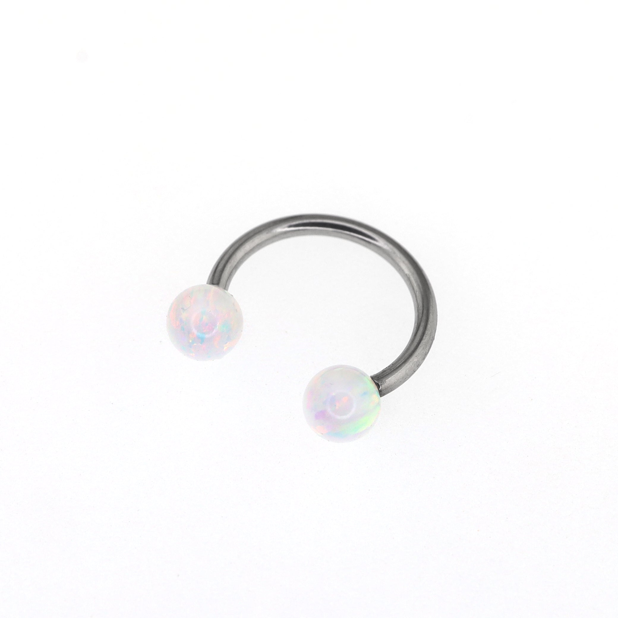 Externally Threaded Opal Titanium Horseshoe Ring