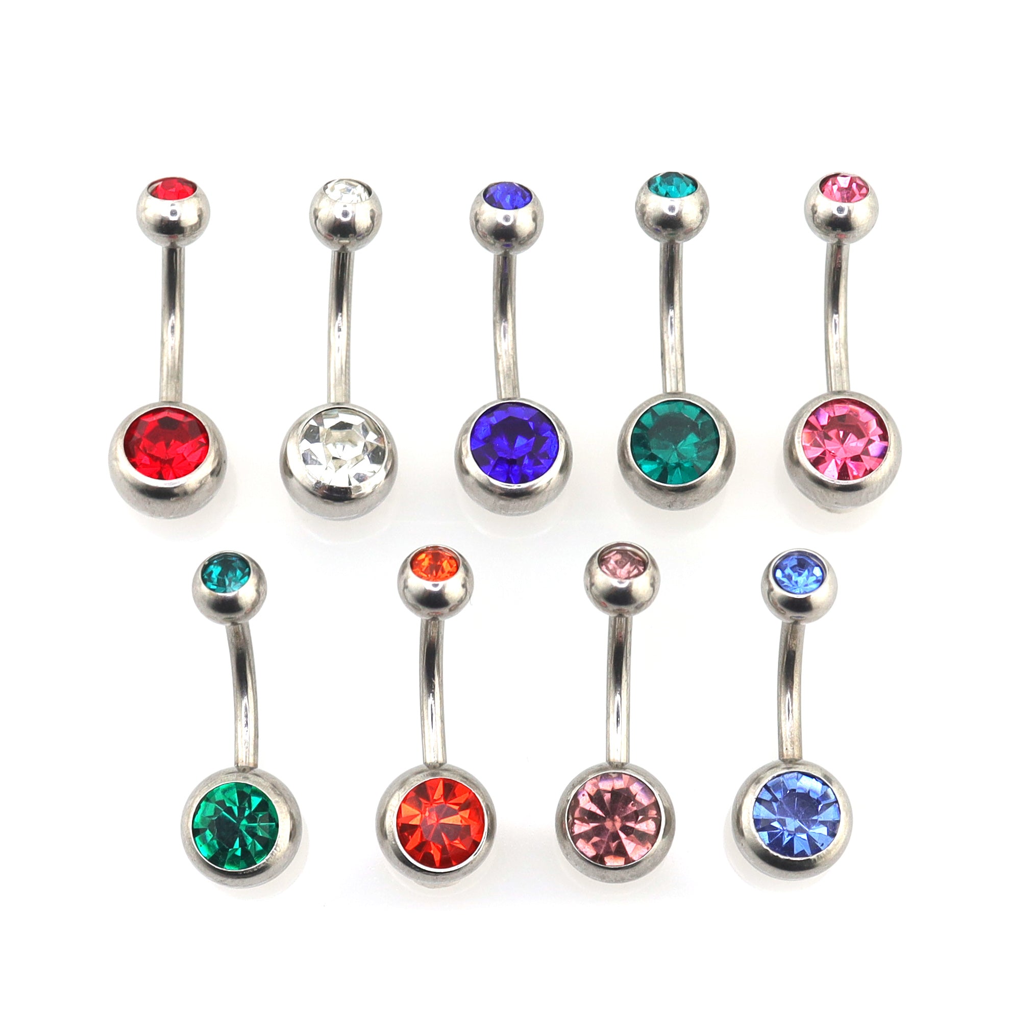 9PCS Crystal Rhinestone Belly Stainless Steel Button Ring Set