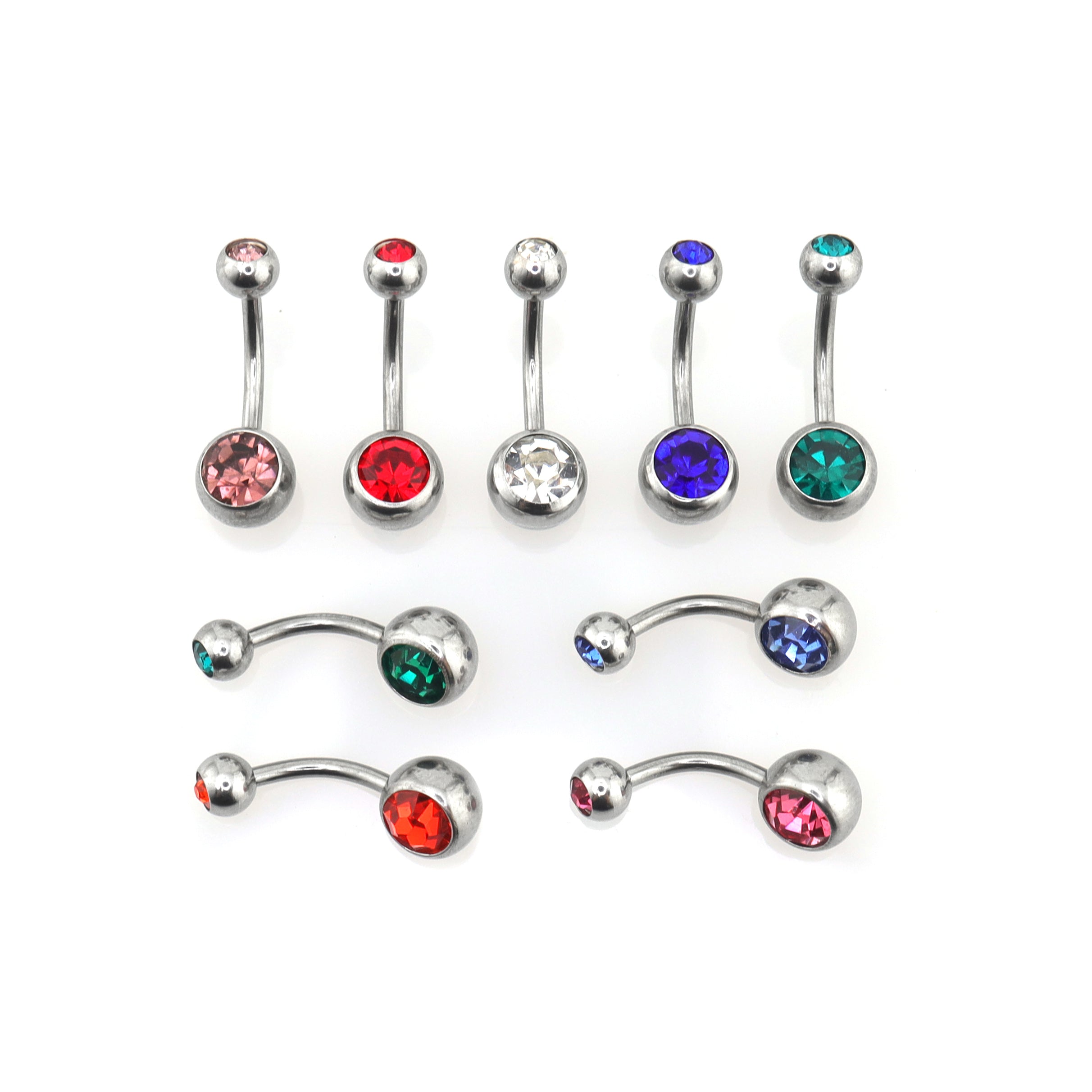 9PCS Crystal Rhinestone Belly Stainless Steel Button Ring Set