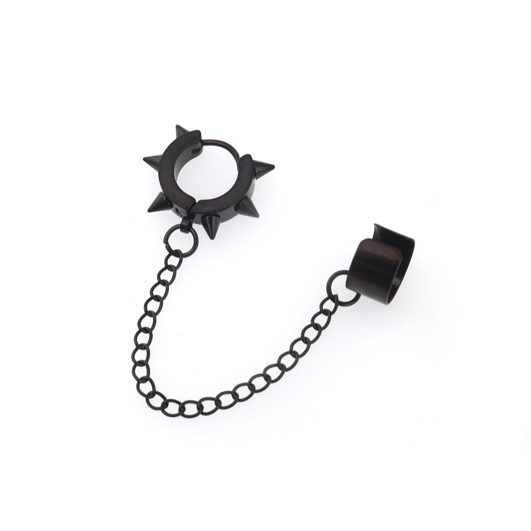 Black Six-Spike Chain Ear Clips ph1