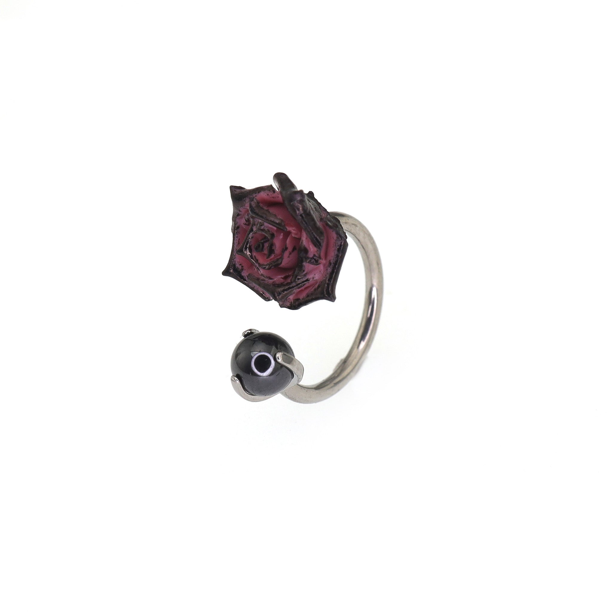 Black Red Rose CZ Titanium Horseshoe Ring ph1