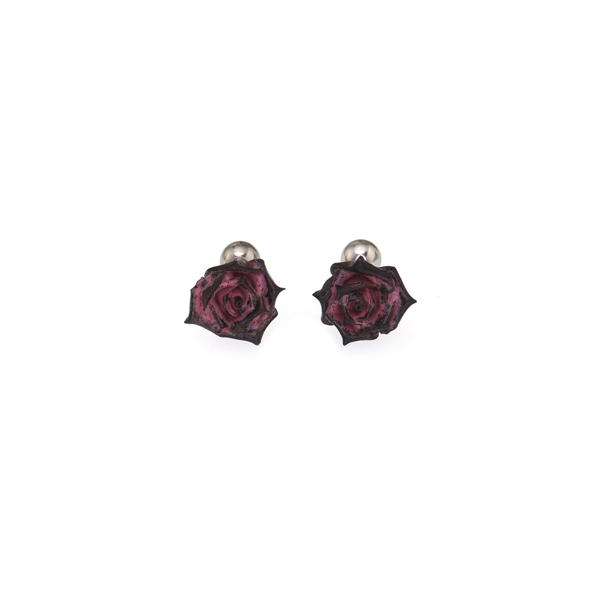 PAIR OF Black & Red Rose Titanium Ear Studs ph1