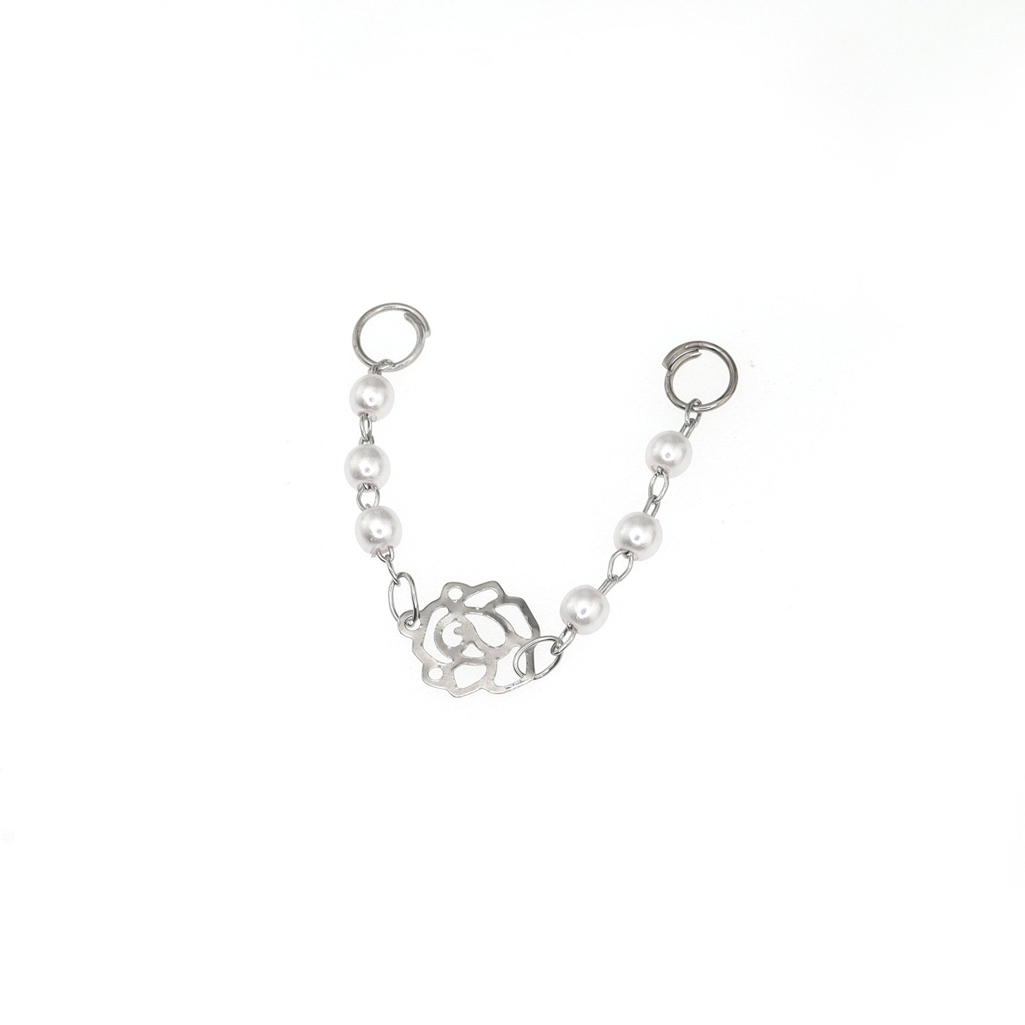 Openwork Rose & Pearl Chain stainless steel Earrings ph1
