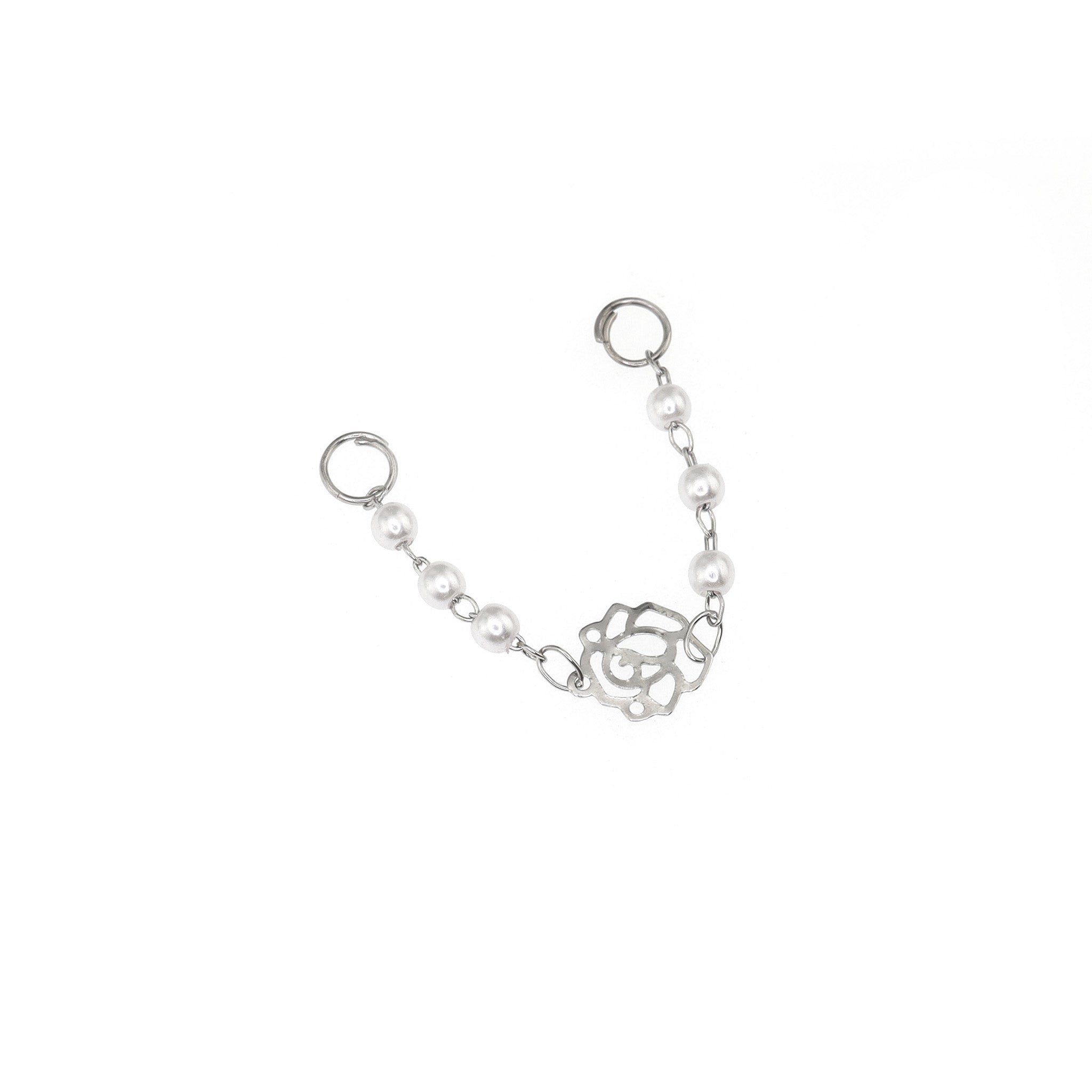 Openwork Rose & Pearl Chain stainless steel Earrings ph1