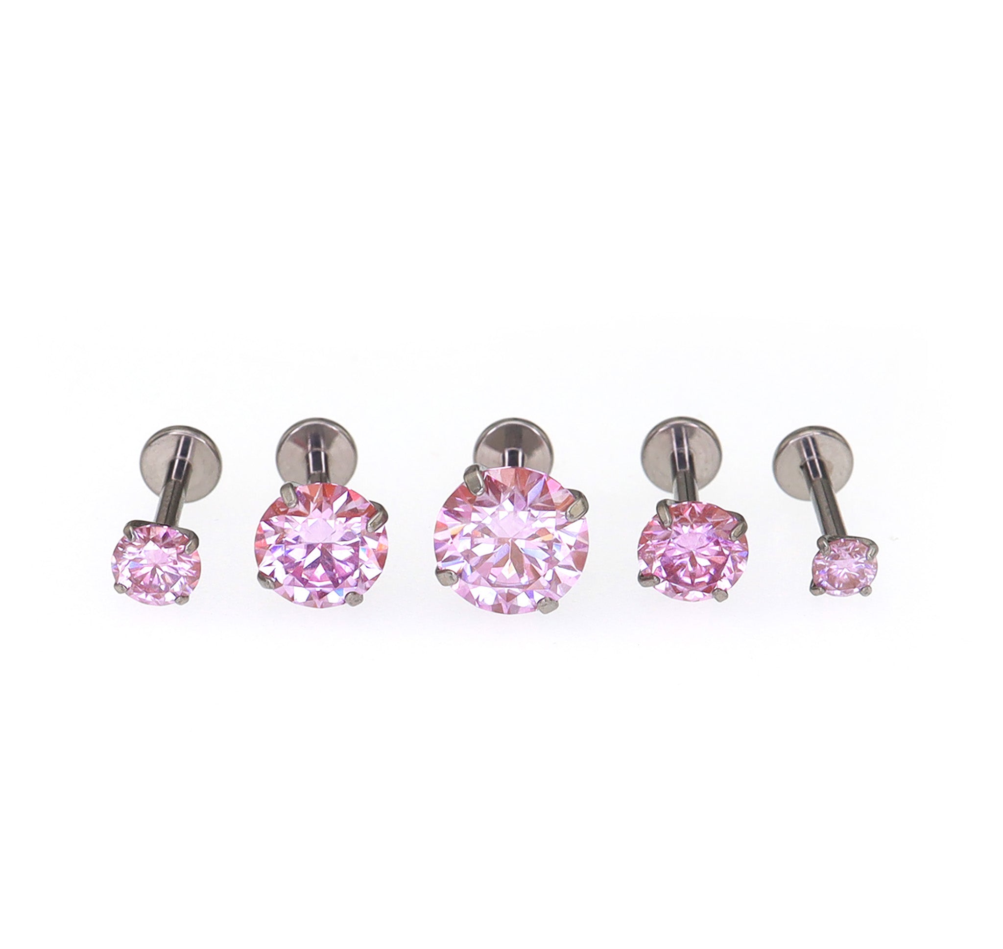 High Shine Pink Moissanite Internally Threaded Titanium Stud ph1