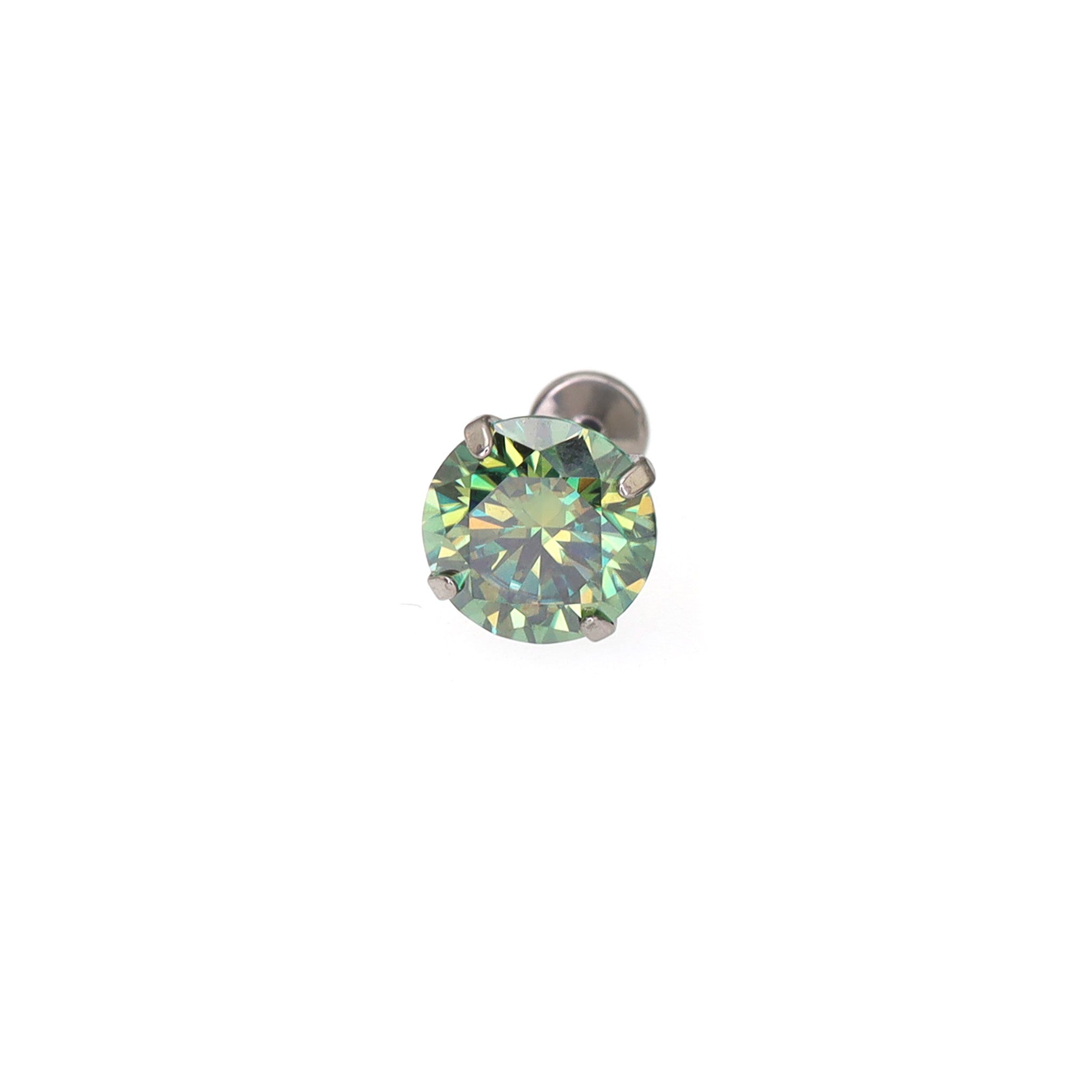High Shine Green Moissanite Internally Threaded Titanium Stud ph1