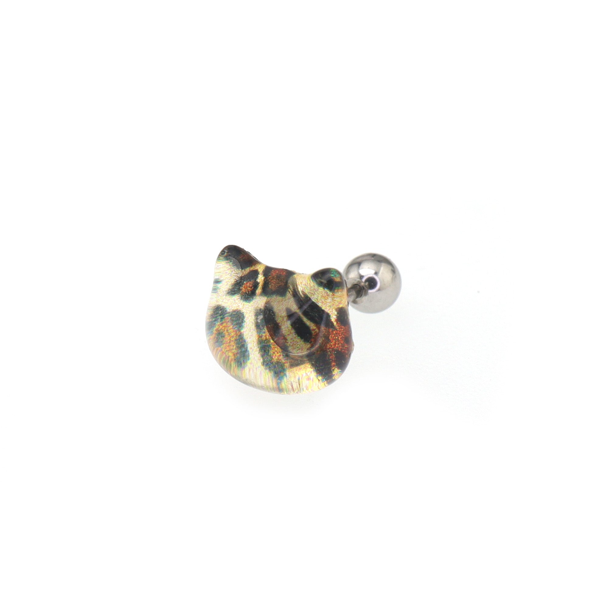 Leopard Print Cat Head Titanium Ear Studs ph1