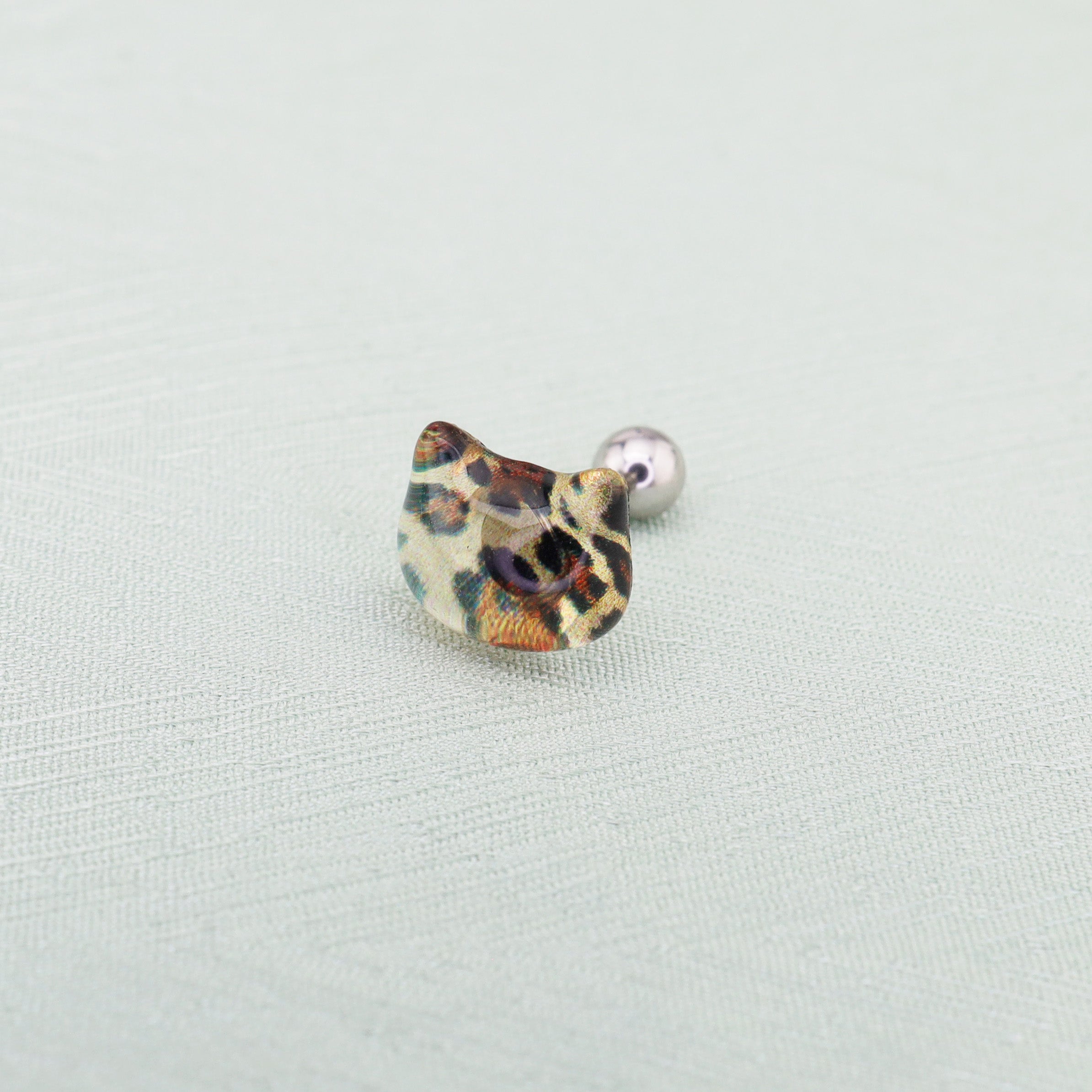 Leopard Print Cat Head Titanium Ear Studs ph1