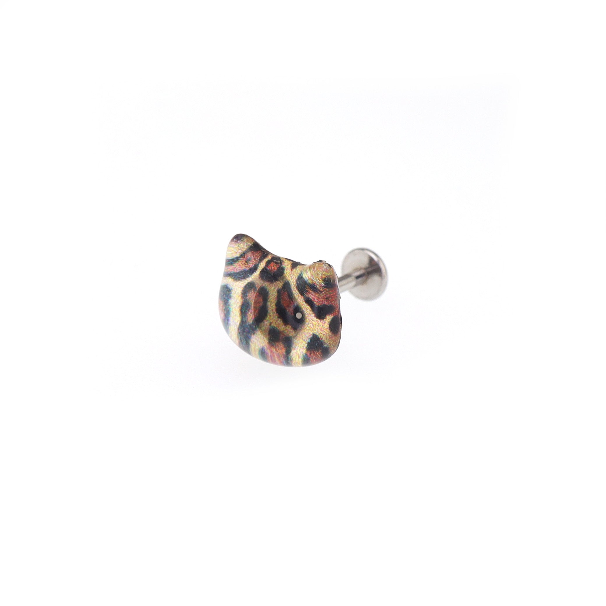 Leopard Print Cat Head Titanium Internally Threaded studs ph1