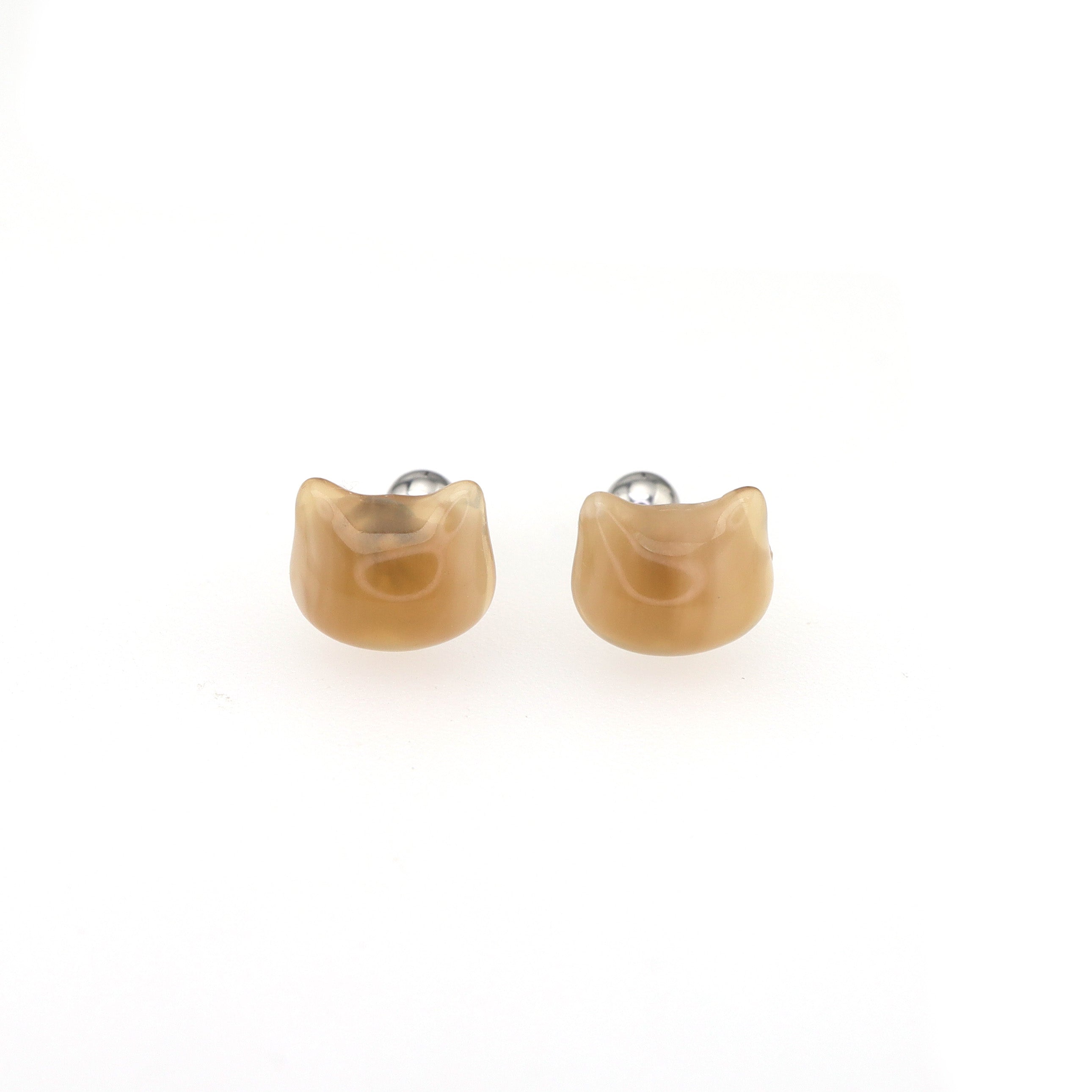 Brown & Pink Cat Head stainless steel Ear Studs ph1