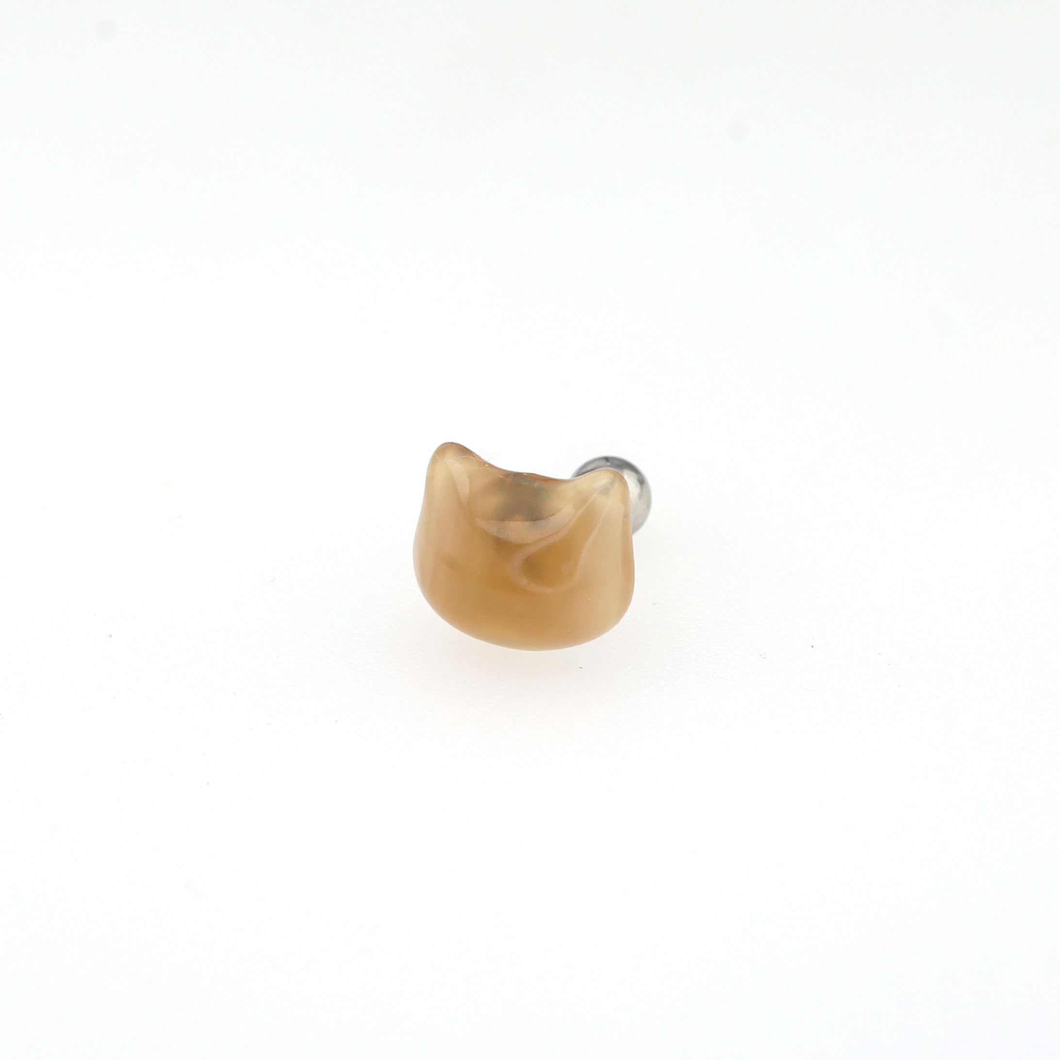 Brown & Pink Cat Head stainless steel Ear Studs ph1