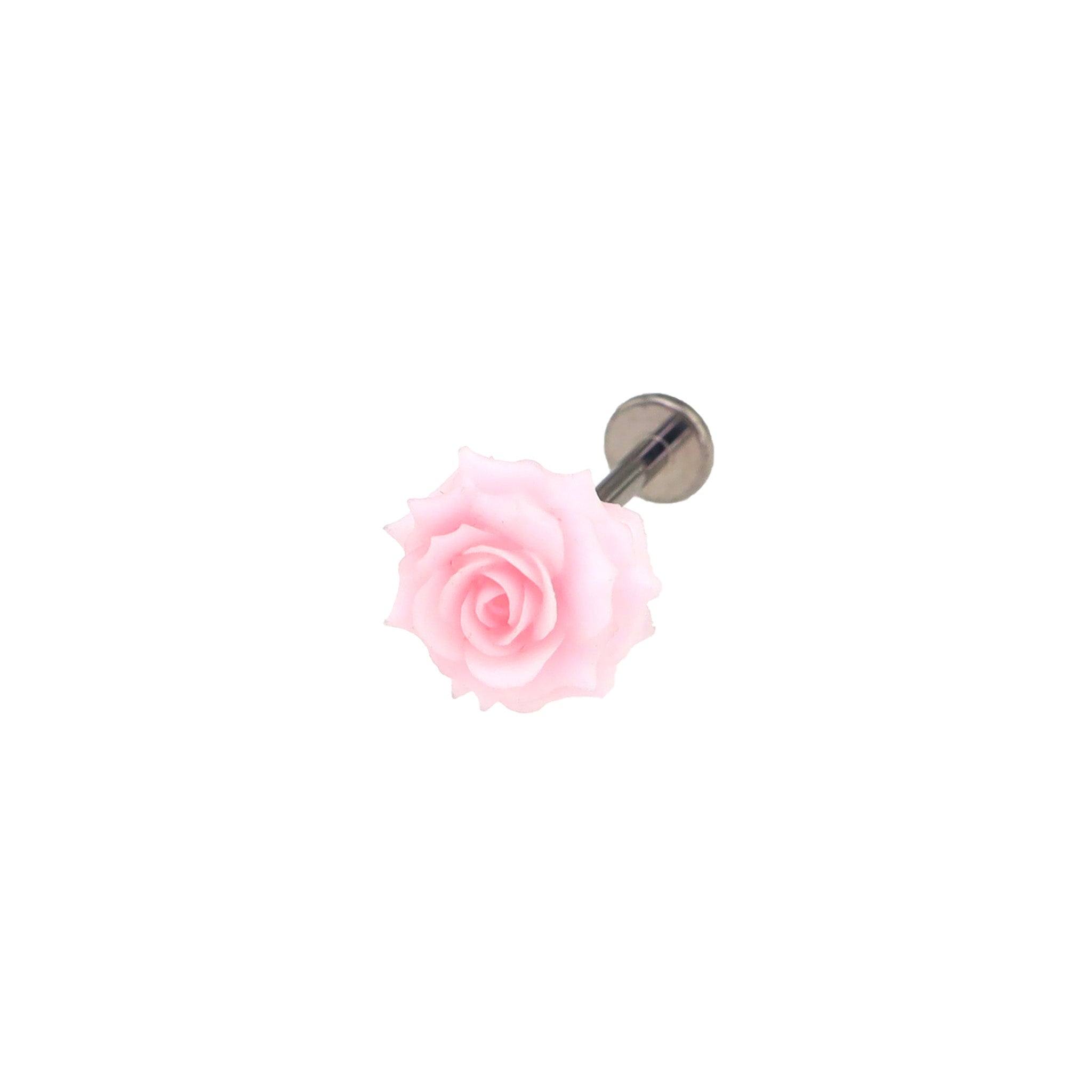 3D Pink Resin Rose Titanium Studs ph1