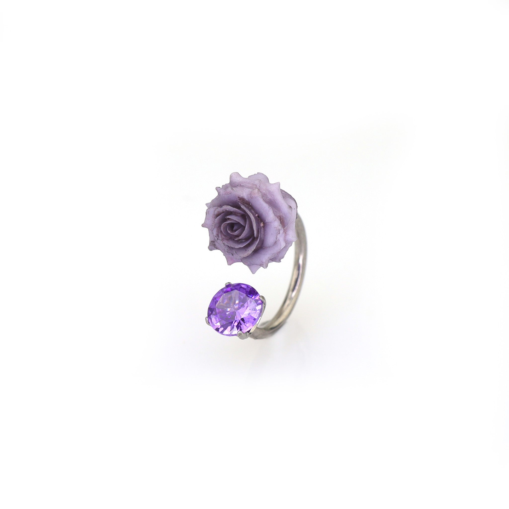 3D Purple Resin Rose & CZ Titanium Horseshoe Rings ph1