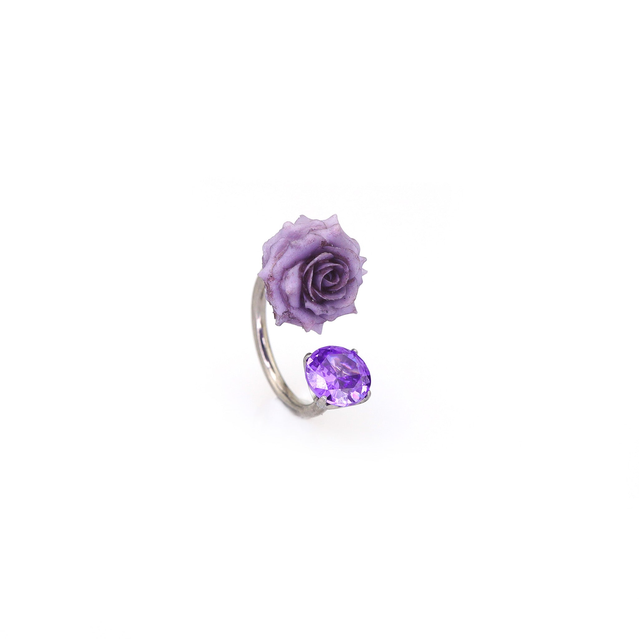 3D Purple Resin Rose & CZ Titanium Horseshoe Rings ph1