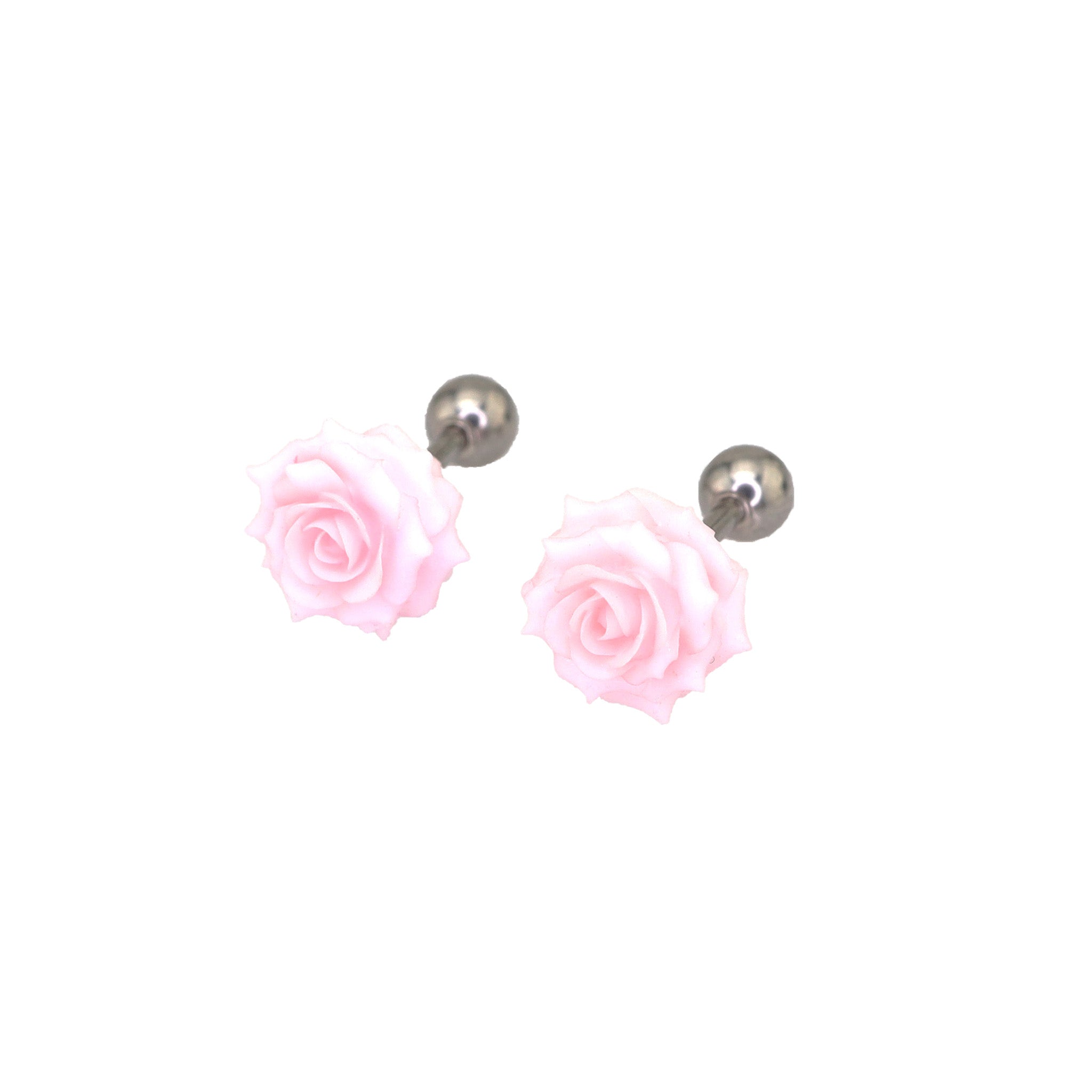 PAIR OF 3D Pink Resin Rose stainless steel Ear Studs ph1