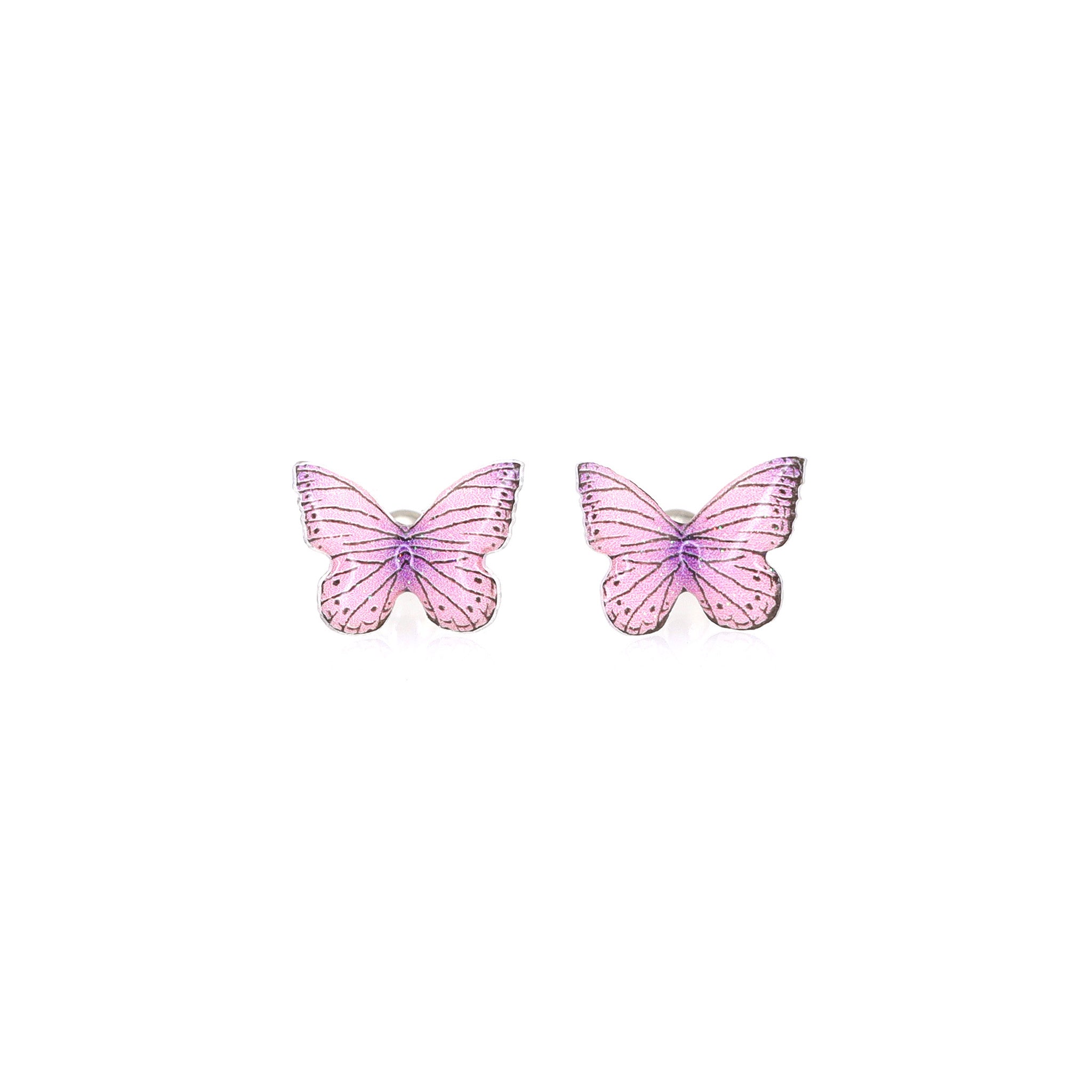 3D Pink Gradient Resin Butterfly stainless steel Ear Studs ph1