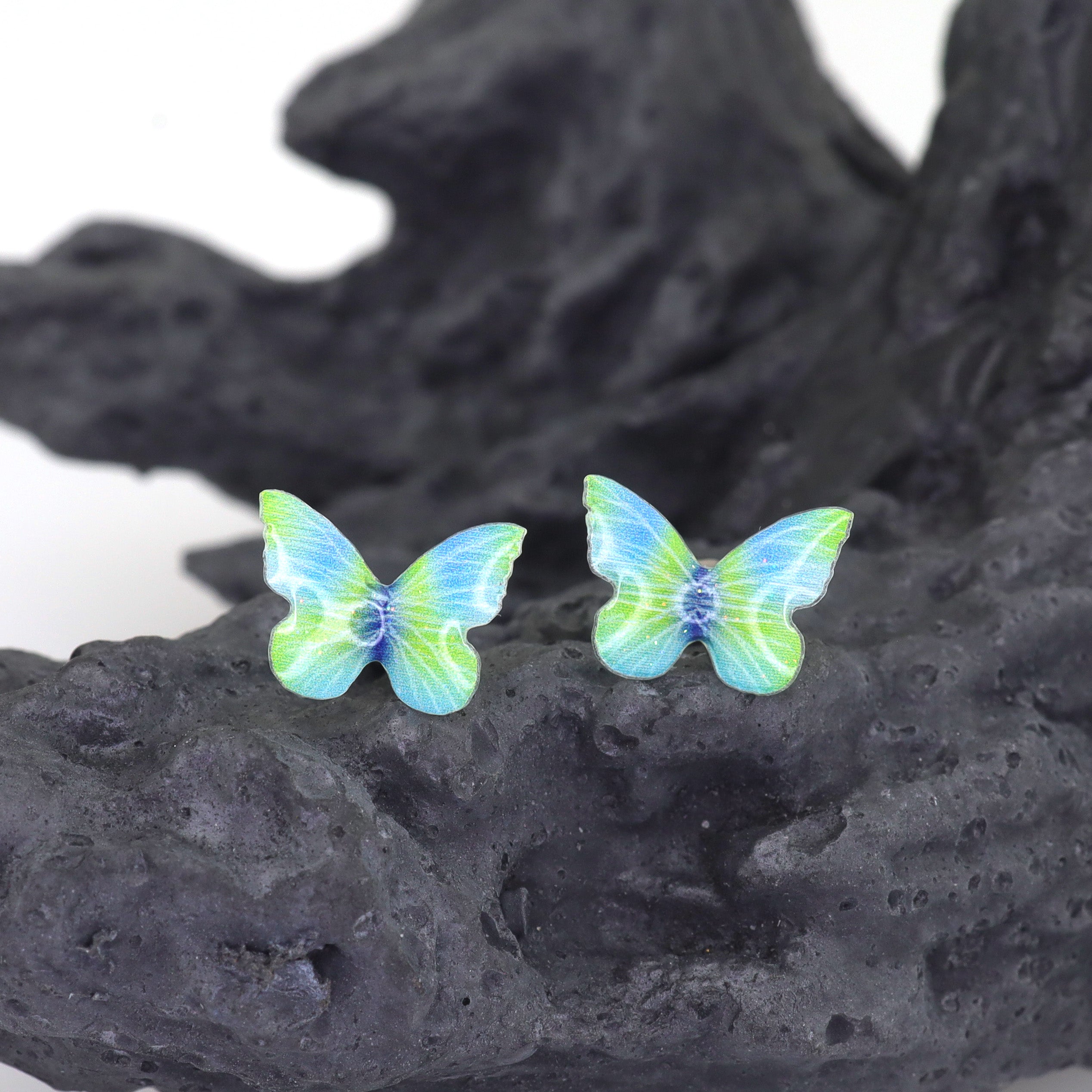 Green Gradient Resin Butterfly stainless steel Ear Studs ph1