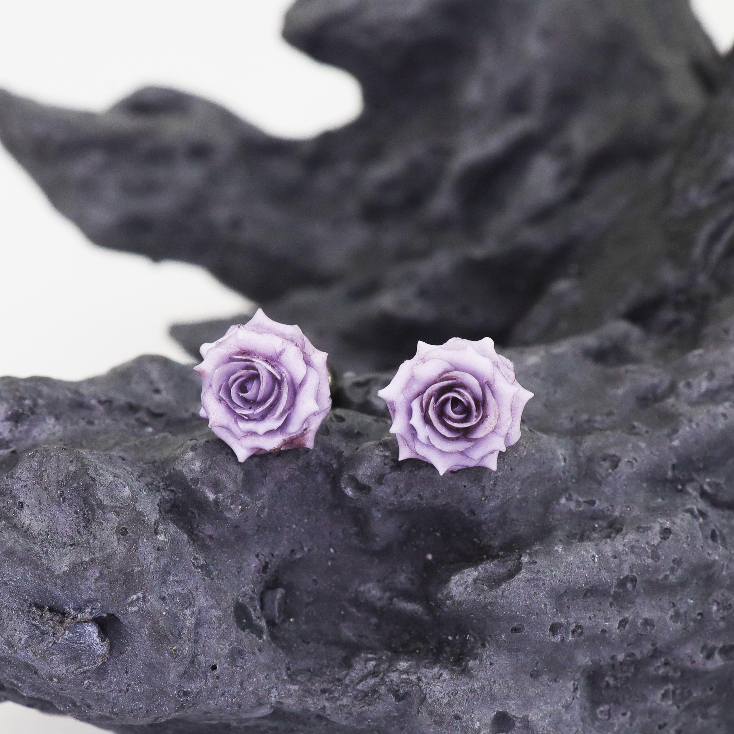 3D Purple Resin Rose stainless steel Ear Studs ph1