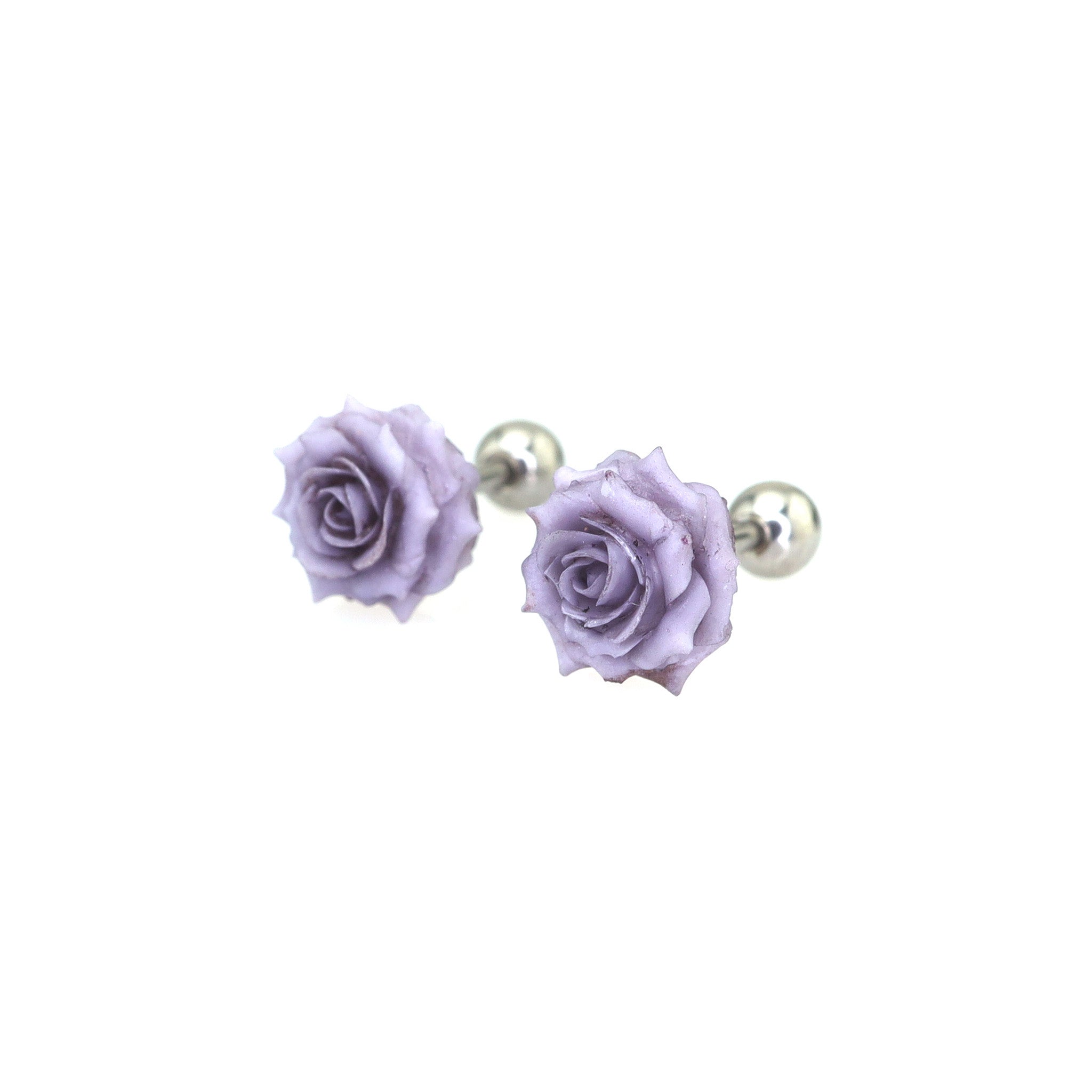 3D Purple Resin Rose stainless steel Ear Studs ph1