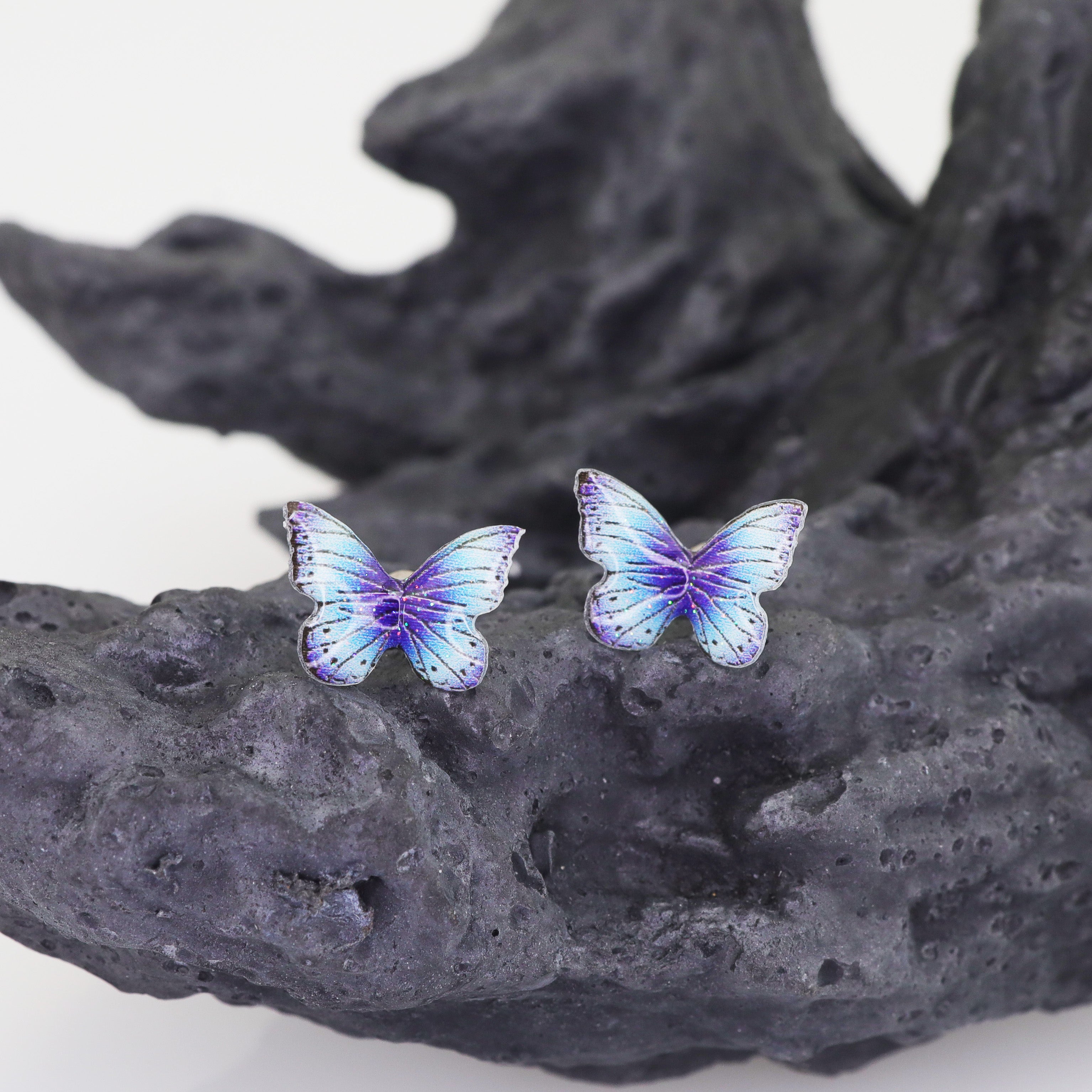 Blue Gradient Resin Butterfly stainless steel Ear Studs ph1