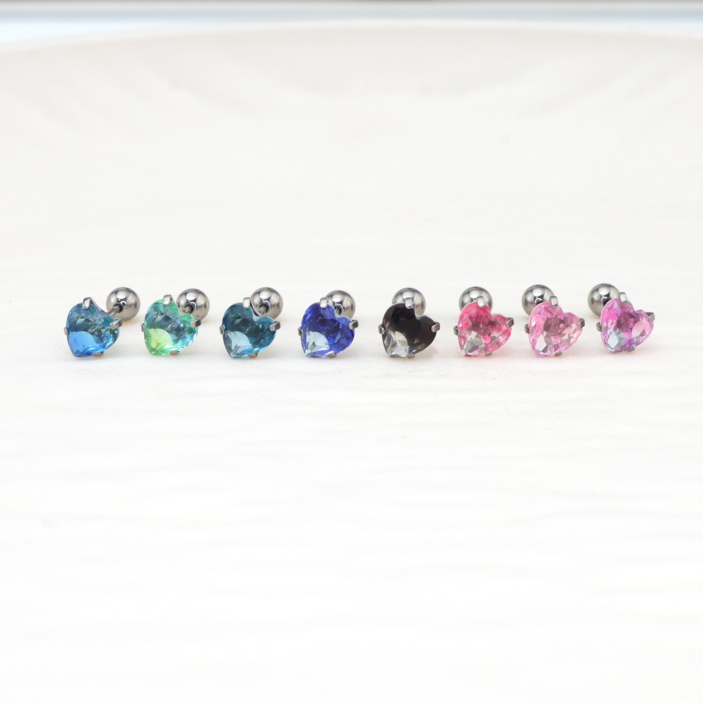 Heart Gradient Tourmaline CZ Titanium Ear Studs ph1