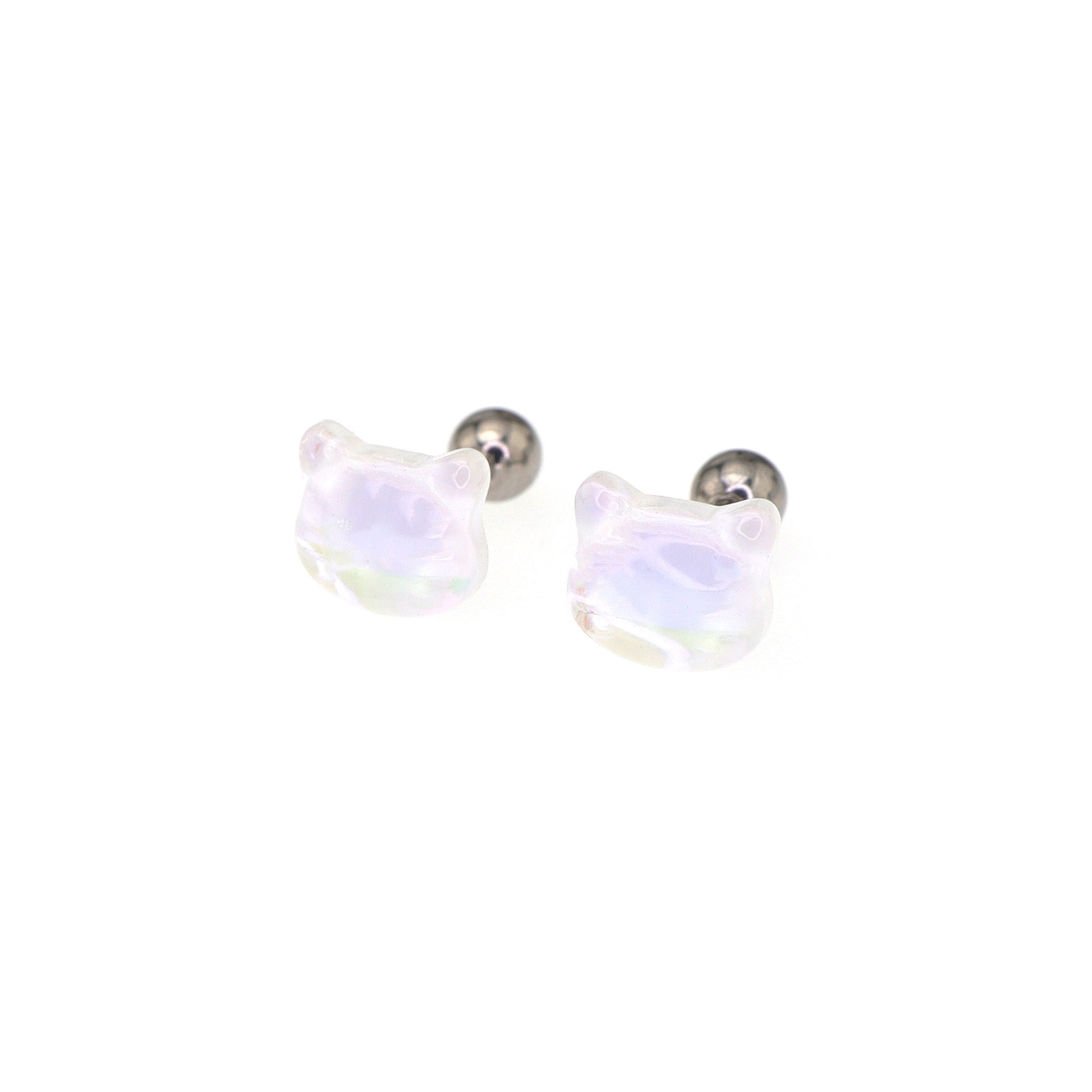 White Jelly Cat stainless steel Ear Studs ph1