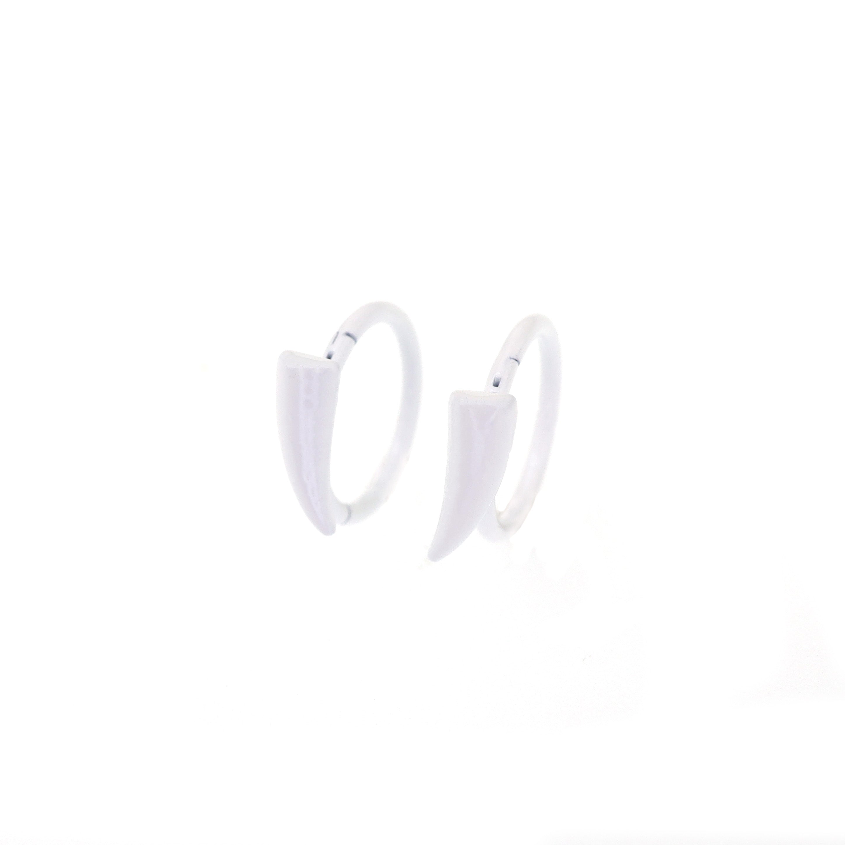 PAIR OF White Enamel Fangs stainless steel Lip Clip