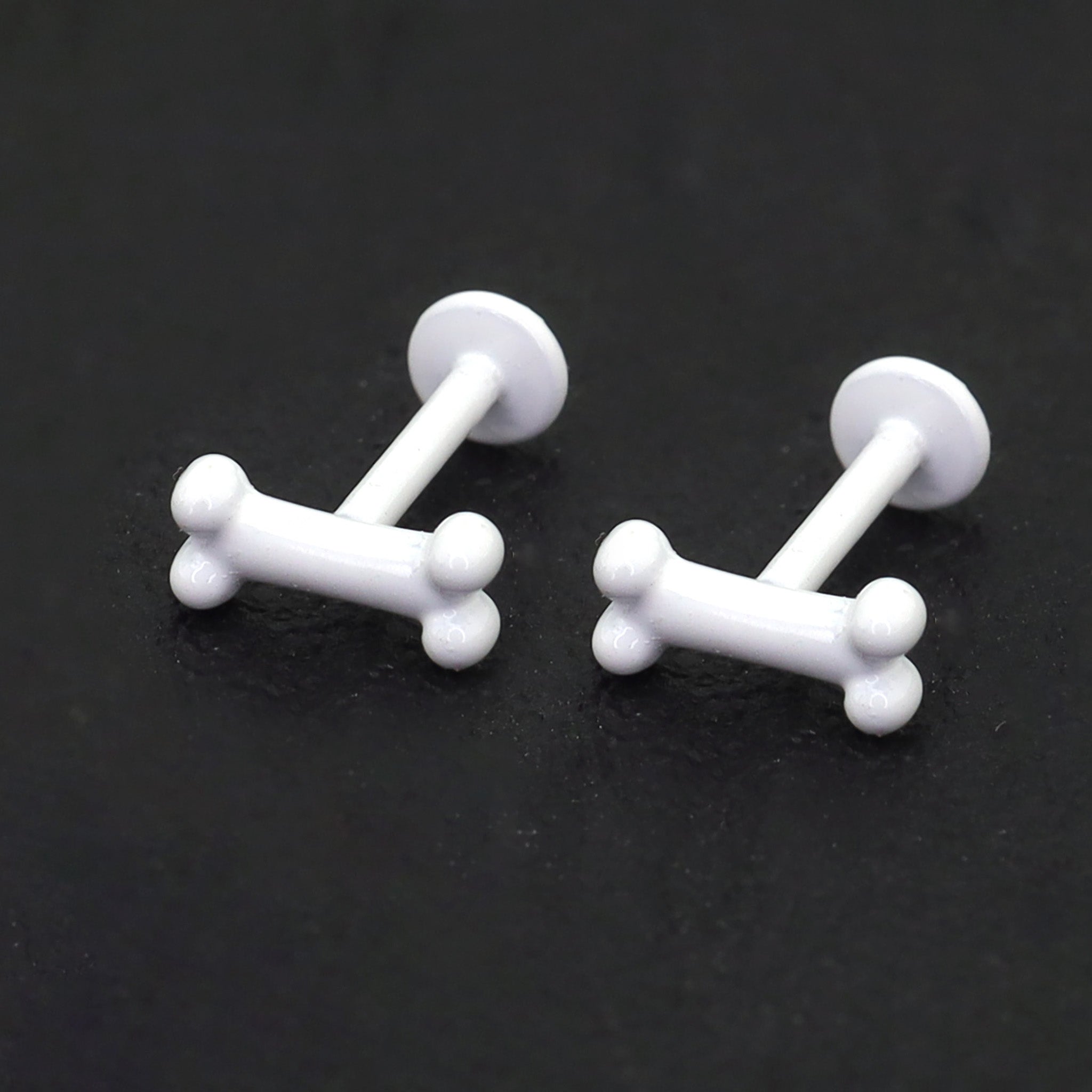 PAIR OF White Mini Bone Internally Threaded stainless steel Studs ph1