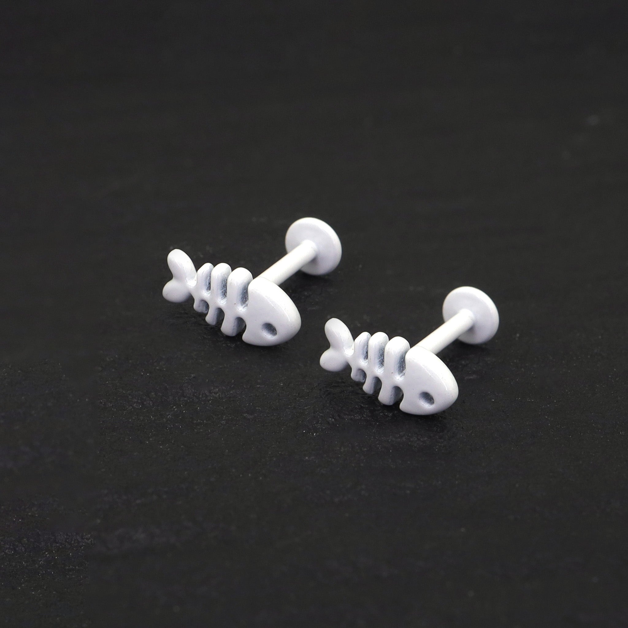 PAIR OF White Fishbone Internally Threaded stainless steel Studs ph1