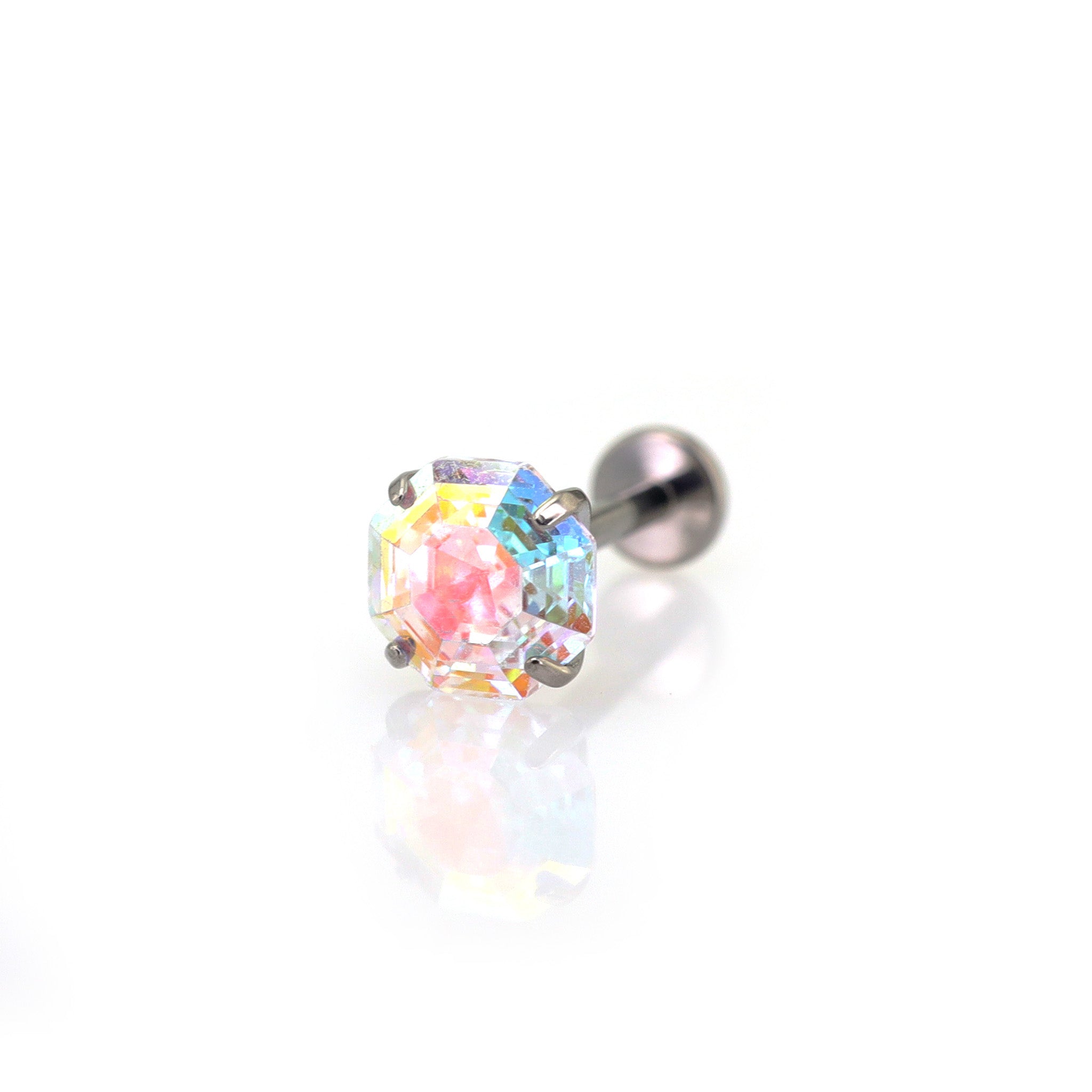 High-Shine Aurora Borealis Octagon CZ Internally Threaded Titanium Studs ph1
