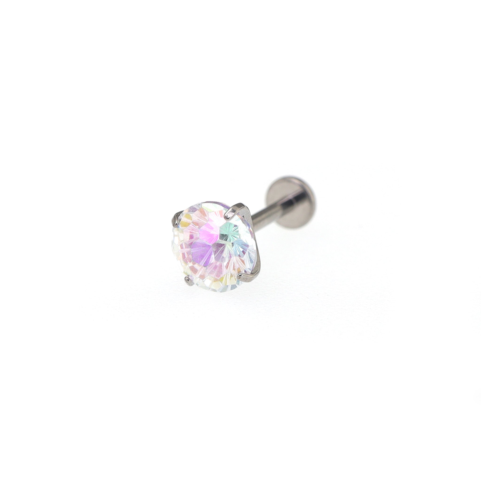 High-Shine Aurora Borealis Firework-Cut CZ Internally Threaded Titanium Studs ph1
