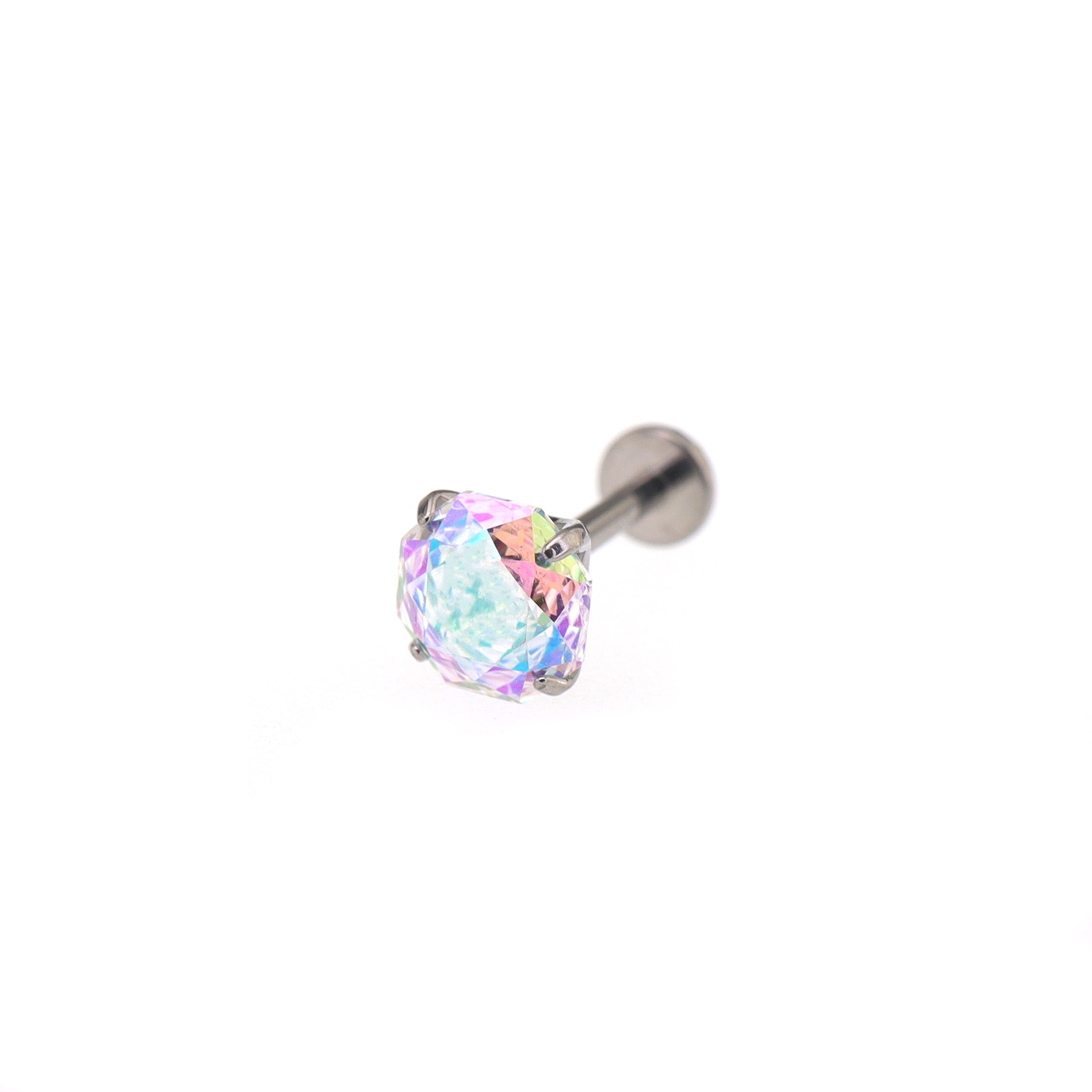 High-Shine Aurora Borealis Rose-Cut CZ Internally Threaded Titanium Studs ph1