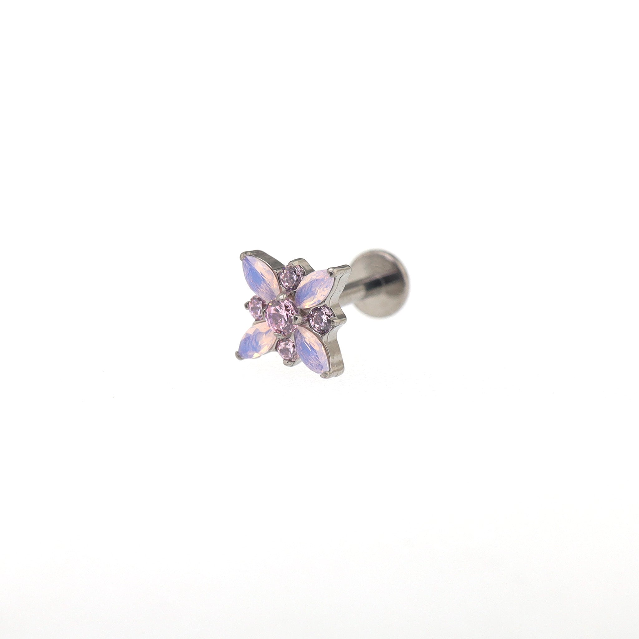 Blue & Pink Opal Floral Internally Threaded Titanium Studs ph1
